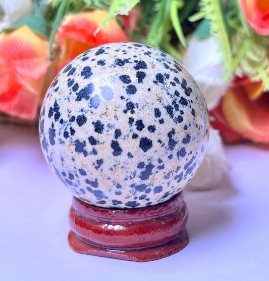 Dalmatian Jasper Stone Sphere 40 MM Crystal Ball Orb Pocket Stone Meditation Space Crystal Grid With wooden Stand