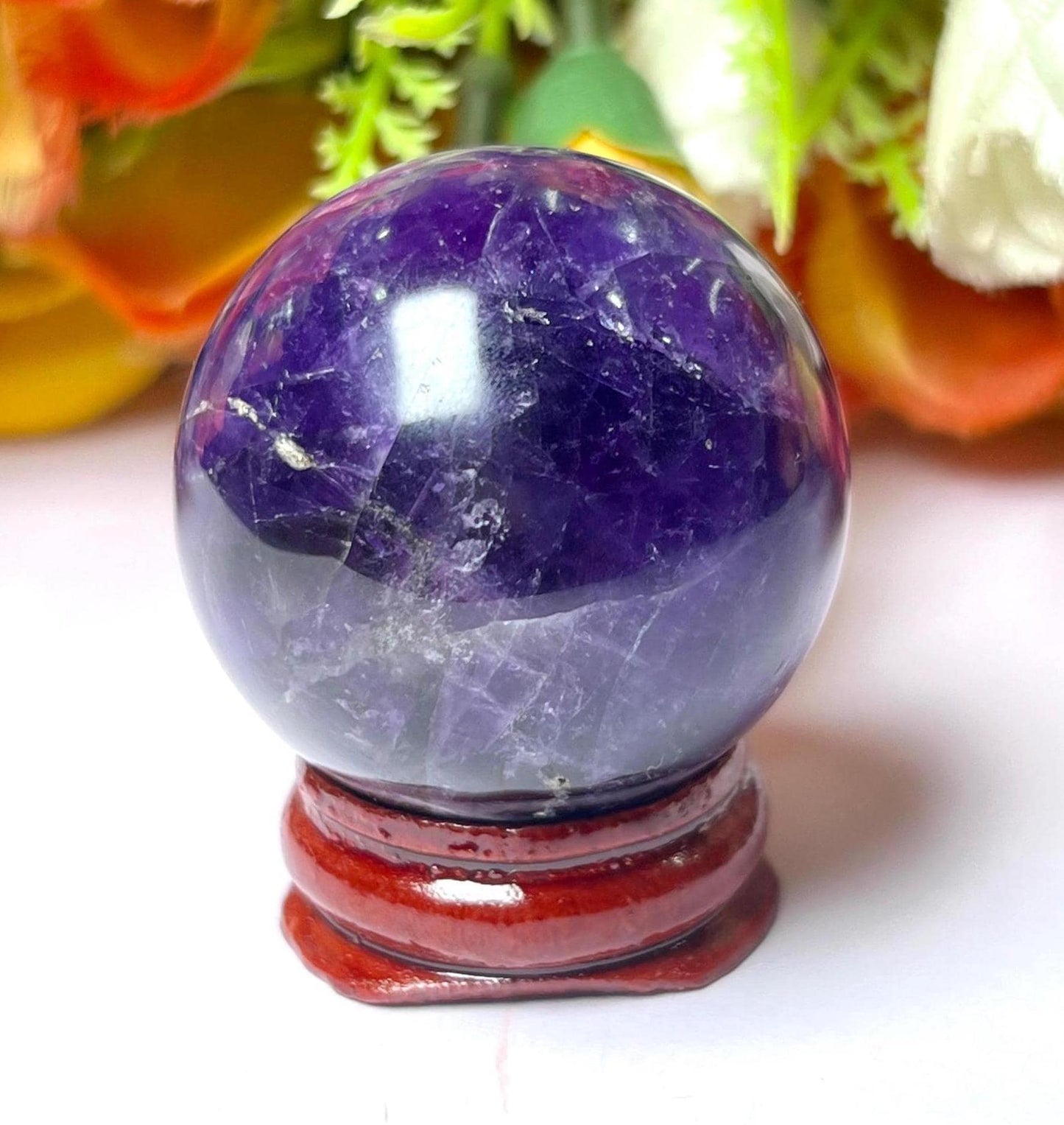 Amethyst Stone Sphere 40 MM Crystal Ball Orb Pocket Stone Meditation Space Crystal Grid With wooden Stand