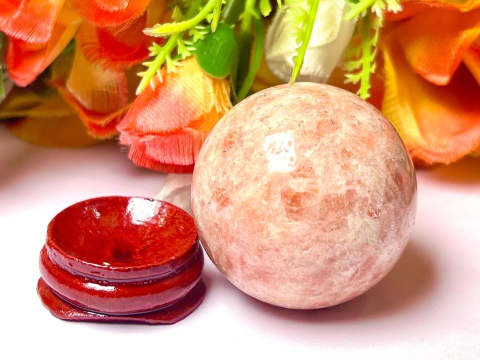 Sunstone Crystal Stone Sphere 40 MM Crystal Ball Orb Pocket Stone Meditation Space Crystal Grid With wooden Stand