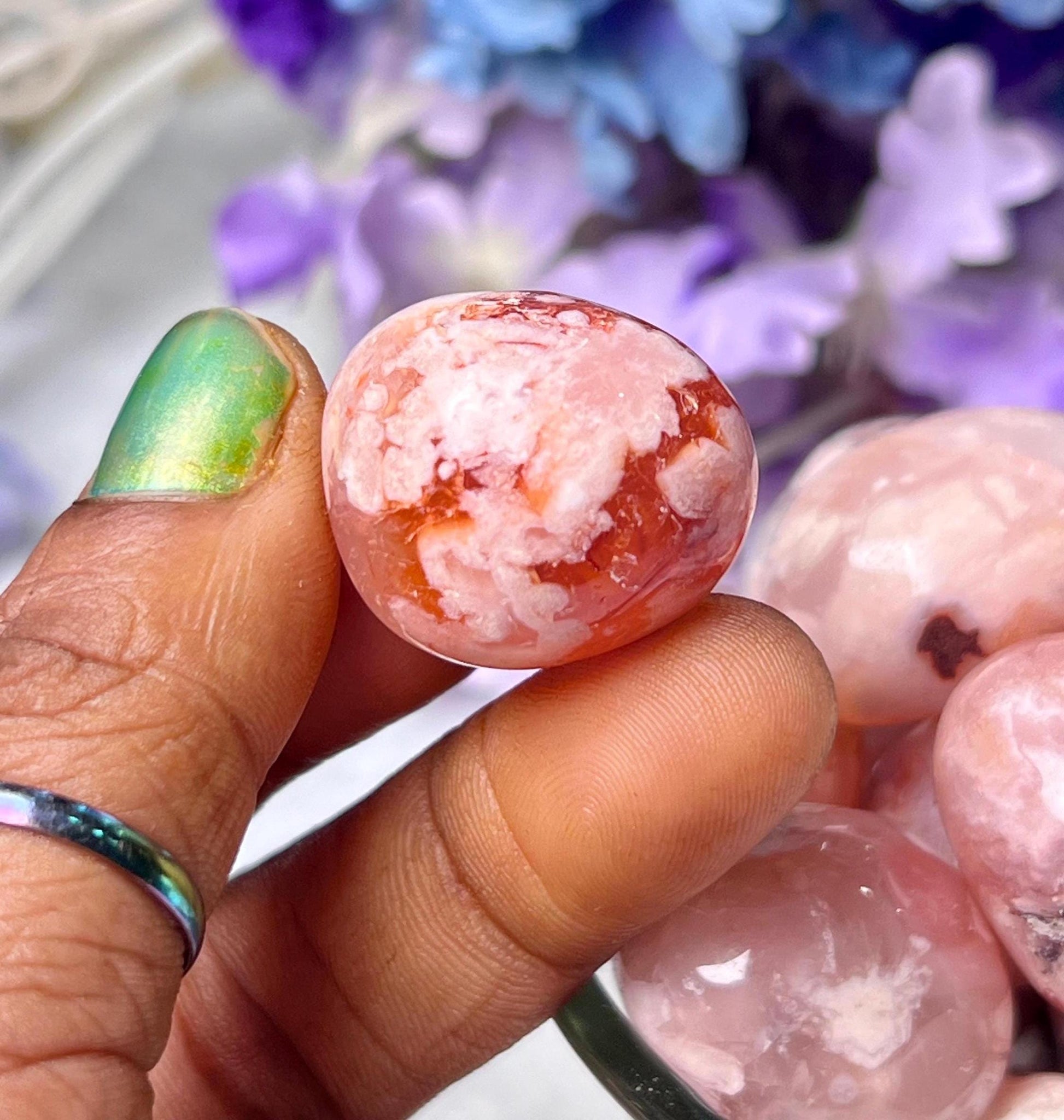 Pink Flower Agate Sakura Stone Tumbled Stone – Spiritual Healing Crystal – Available in Packs of 1, 3, 5, and 10 Pieces (AAAAA+ Quality)