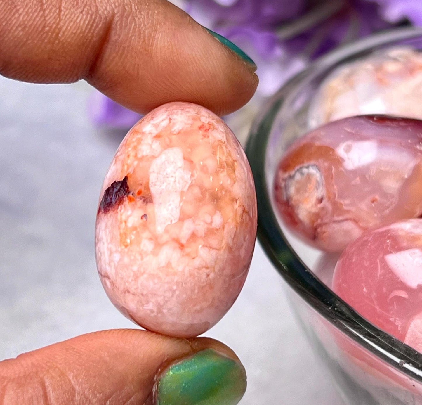 Pink Flower Agate Sakura Stone Tumbled Stone – Spiritual Healing Crystal – Available in Packs of 1, 3, 5, and 10 Pieces (AAAAA+ Quality)