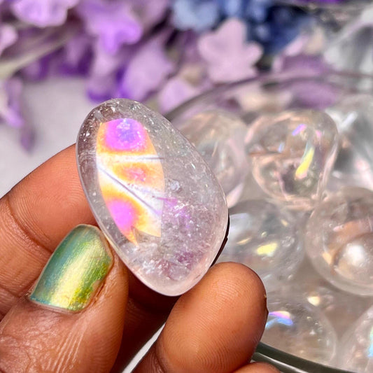 Angel Aura Quartz Tumbled Stone – Spiritual Healing Crystal – Available in Packs of 1, 3, 5, and 10 Pieces (AAAAA+ Quality)