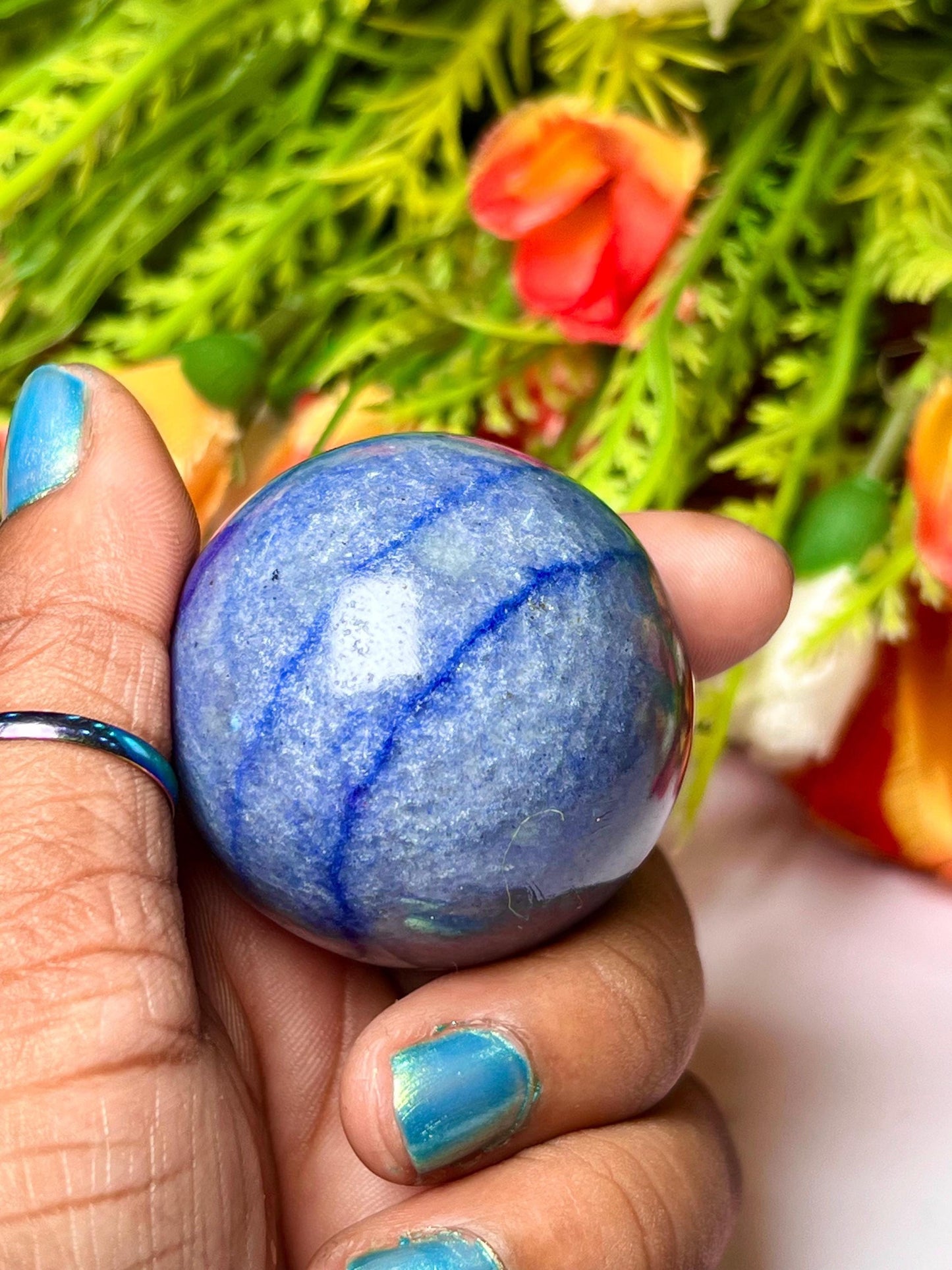 Blue Aventurine Stone Sphere 40 MM Crystal Ball Orb Pocket Stone Meditation Space Crystal Grid With wooden Stand