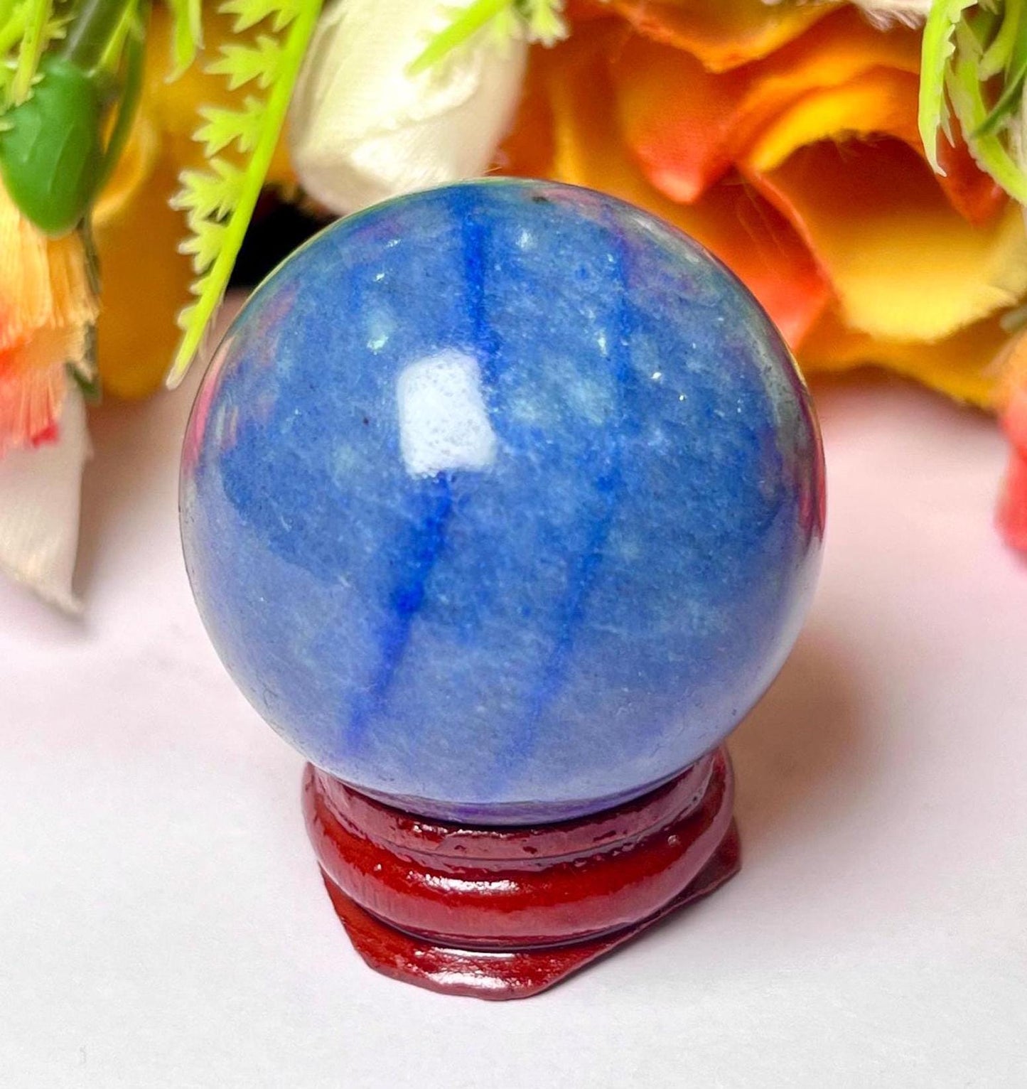 Blue Aventurine Stone Sphere 40 MM Crystal Ball Orb Pocket Stone Meditation Space Crystal Grid With wooden Stand