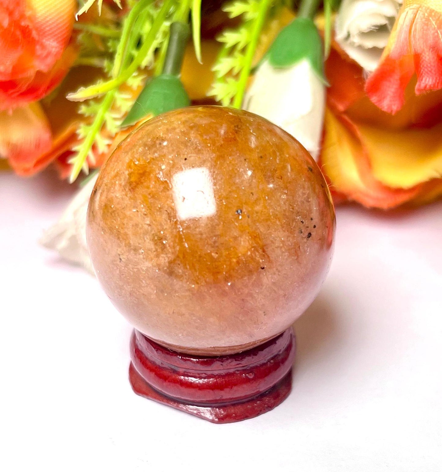 Golden Healer Stone Sphere 40 MM Crystal Ball Orb Pocket Stone Meditation Space Crystal Grid With wooden Stand