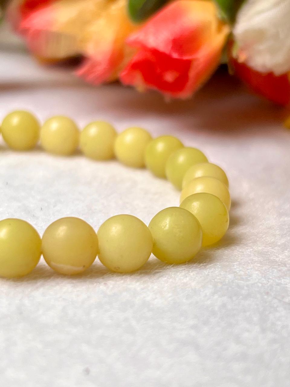 Yellow Lizardite Stone Bracelet l Stretchable Bracelet l Unisex Bracelet l 8 MM Bracelet