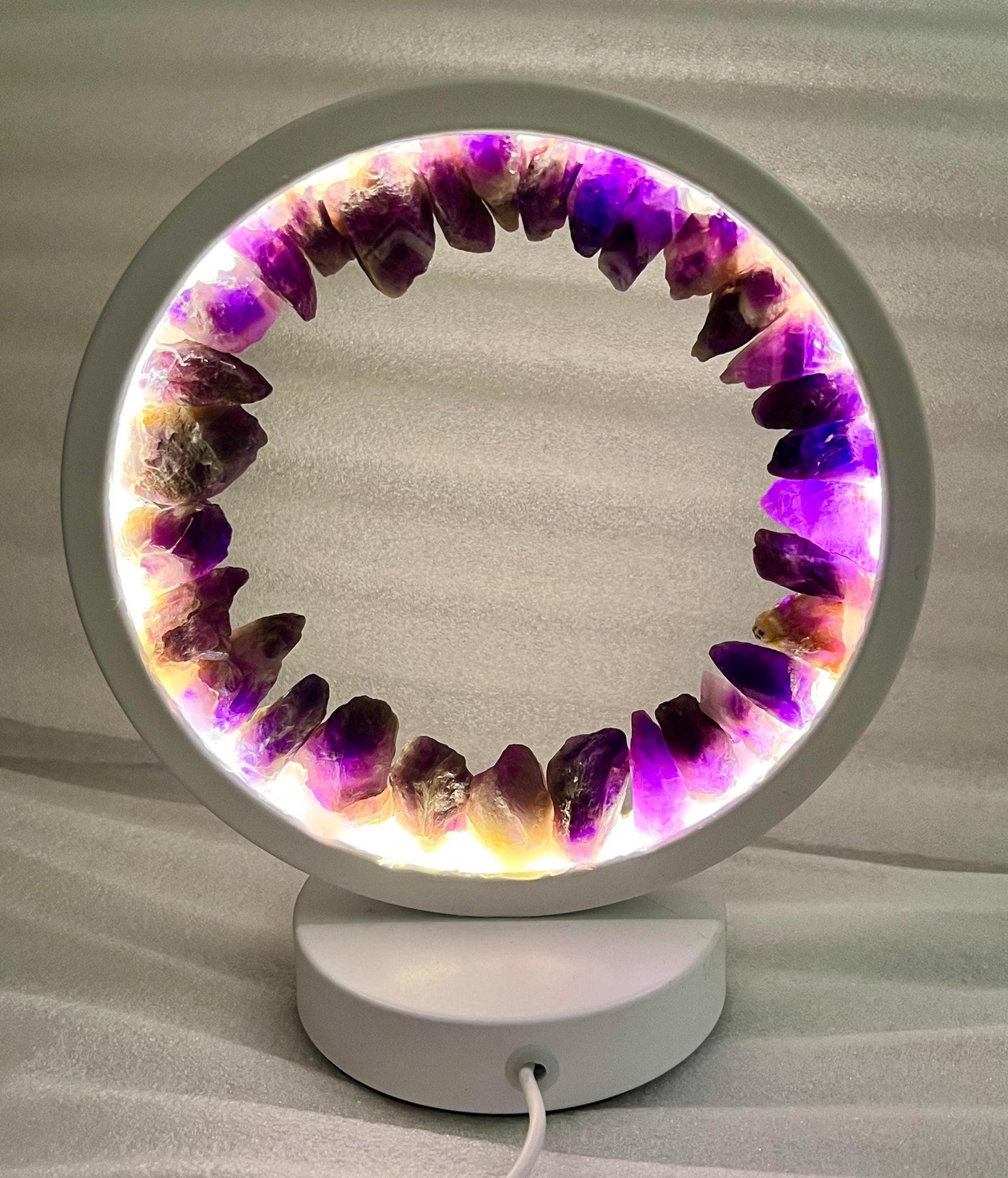 Amethyst Crystal USB Night Light – Tranquil Energy Lamp for Meditation, Ambiance, Home & Office Décor, Housewarming Gift