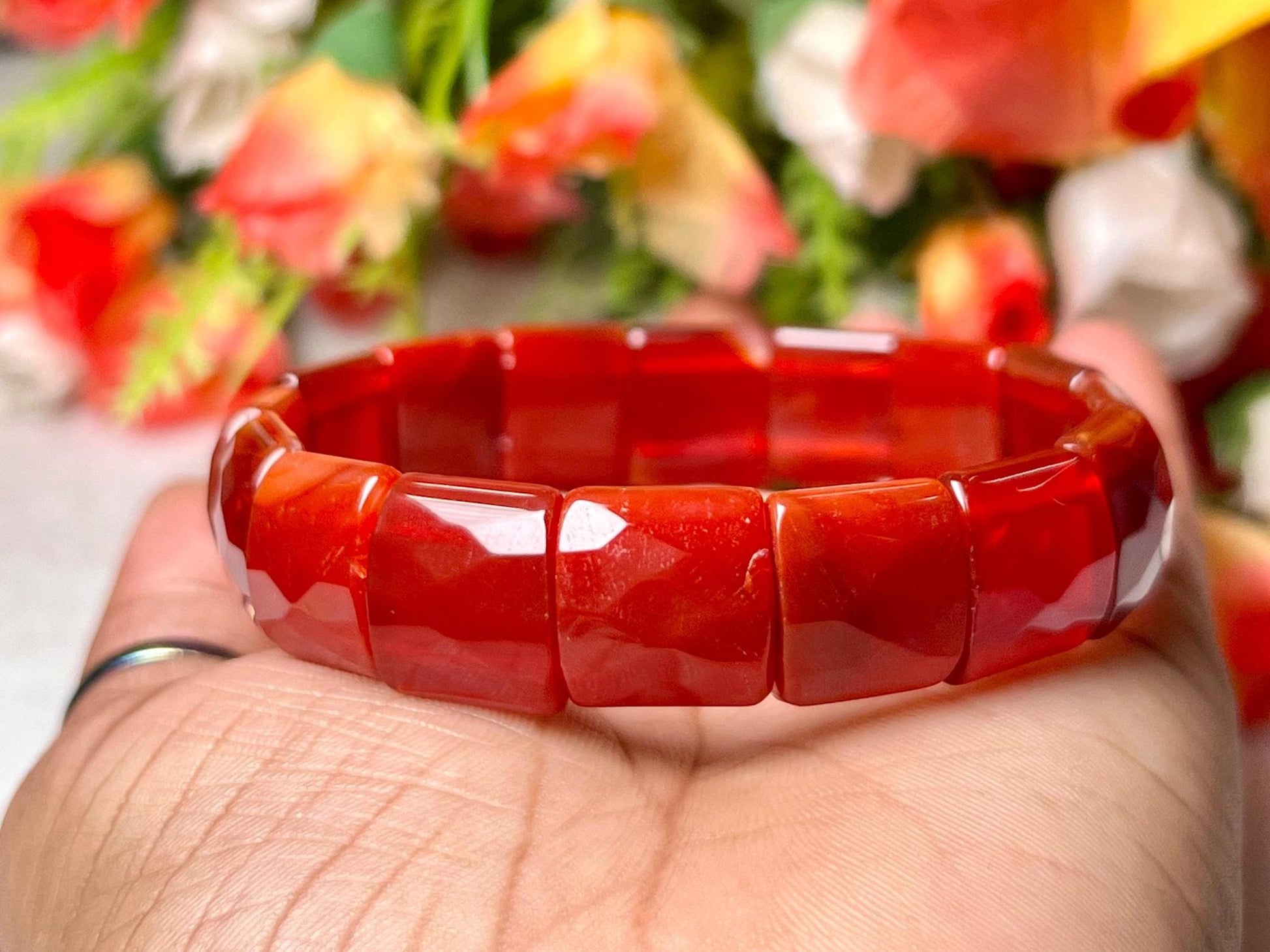 15 MM Carnelian Stone Rectangle Shape Bracelet l Stretchable Bracelet