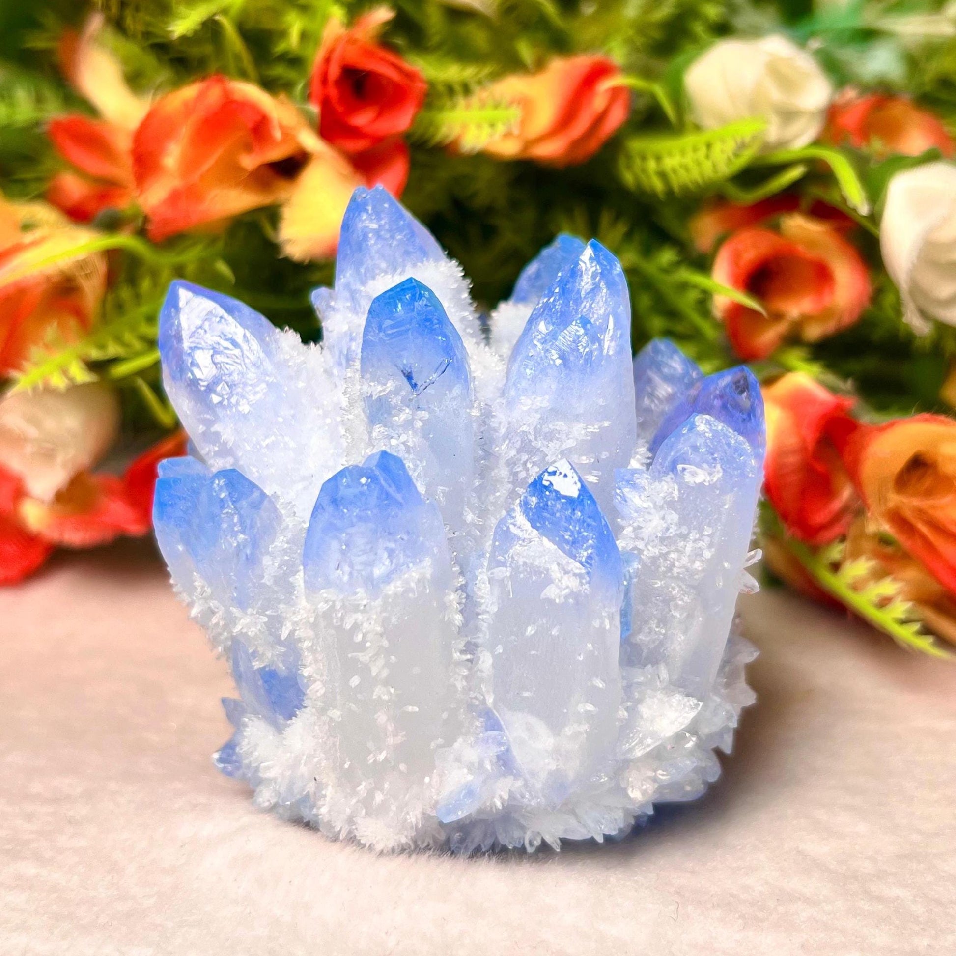 300g+ Blue Clear Quartz Cluster, Energy Crystal Quartz Point VUG,Home Decor, Reiki healing,Crystal gift 1PC