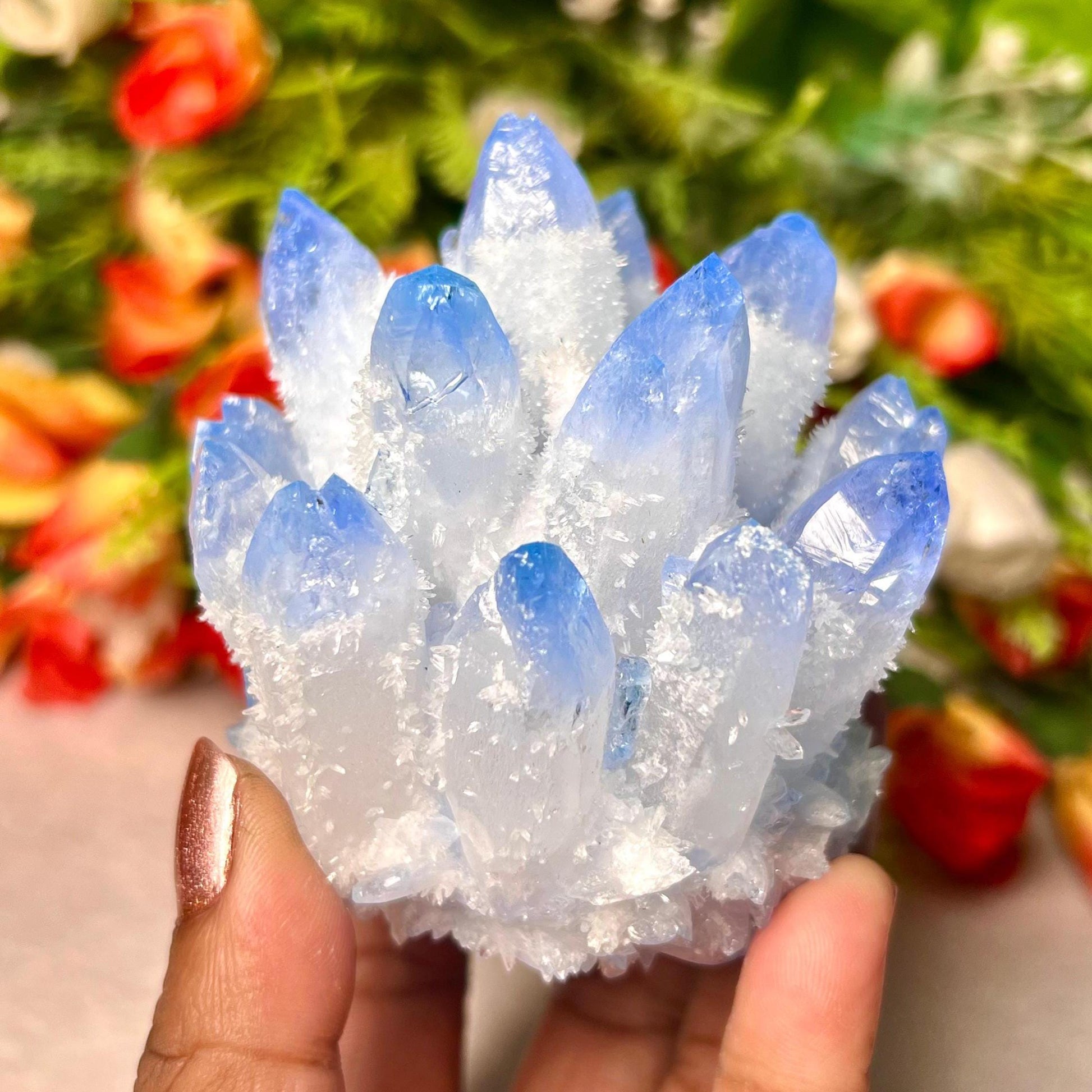 300g+ Blue Clear Quartz Cluster, Energy Crystal Quartz Point VUG,Home Decor, Reiki healing,Crystal gift 1PC