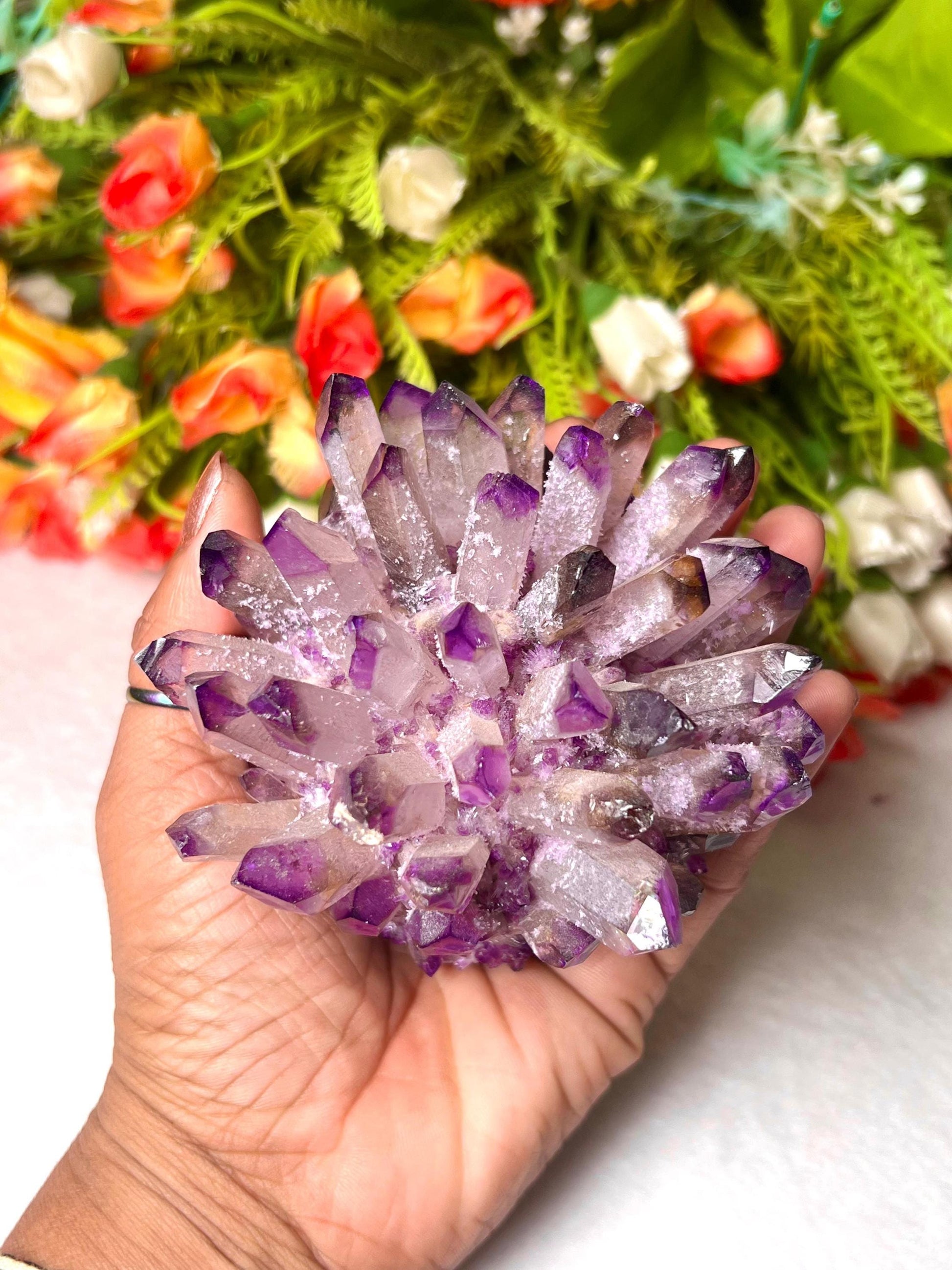 300g+ Purple Quartz Cluster, Energy Crystal Quartz Point VUG,Home Office Decor, Reiki Healing, Crystal gift 1PC