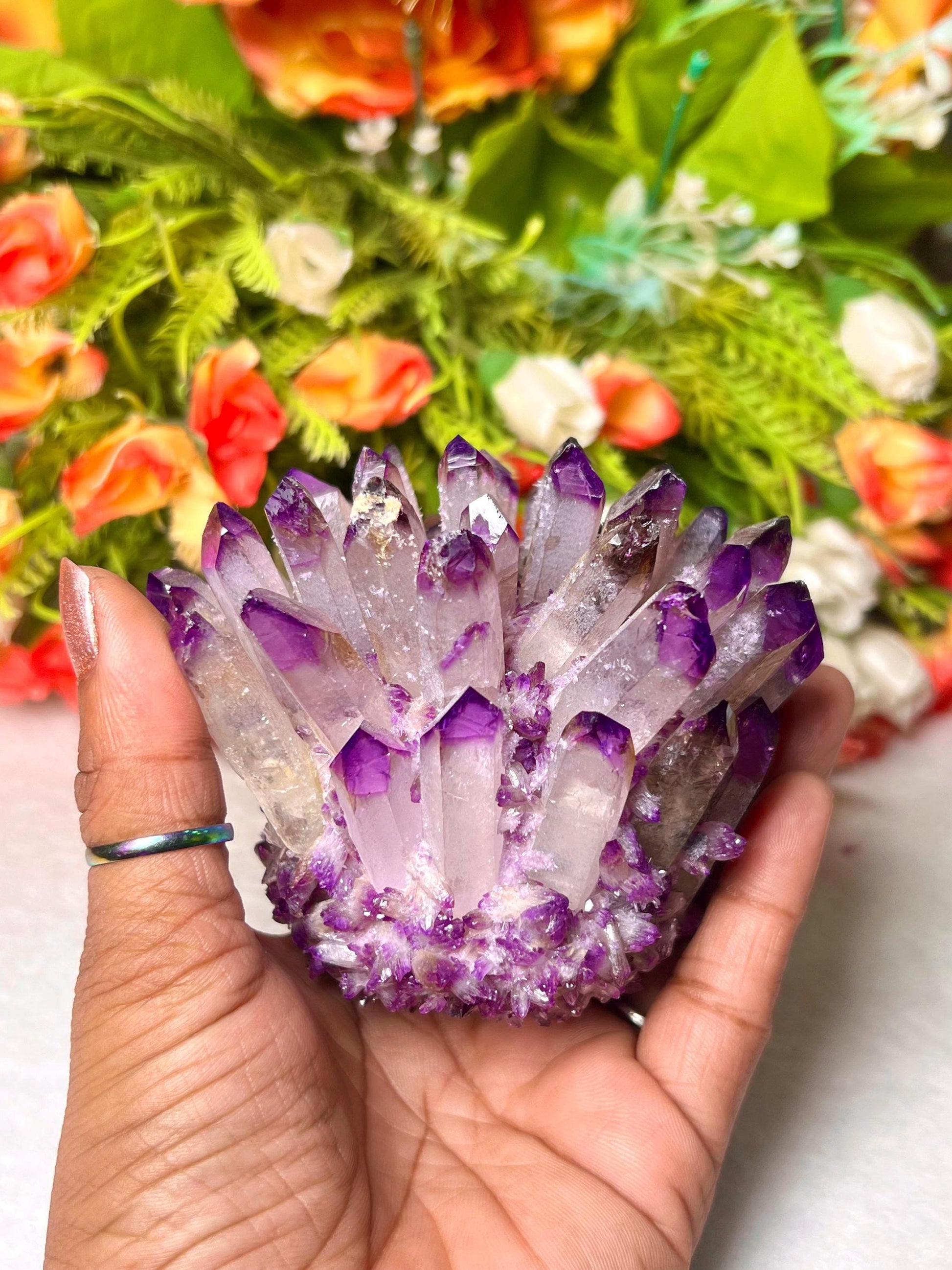 300g+ Purple Quartz Cluster, Energy Crystal Quartz Point VUG,Home Office Decor, Reiki Healing, Crystal gift 1PC