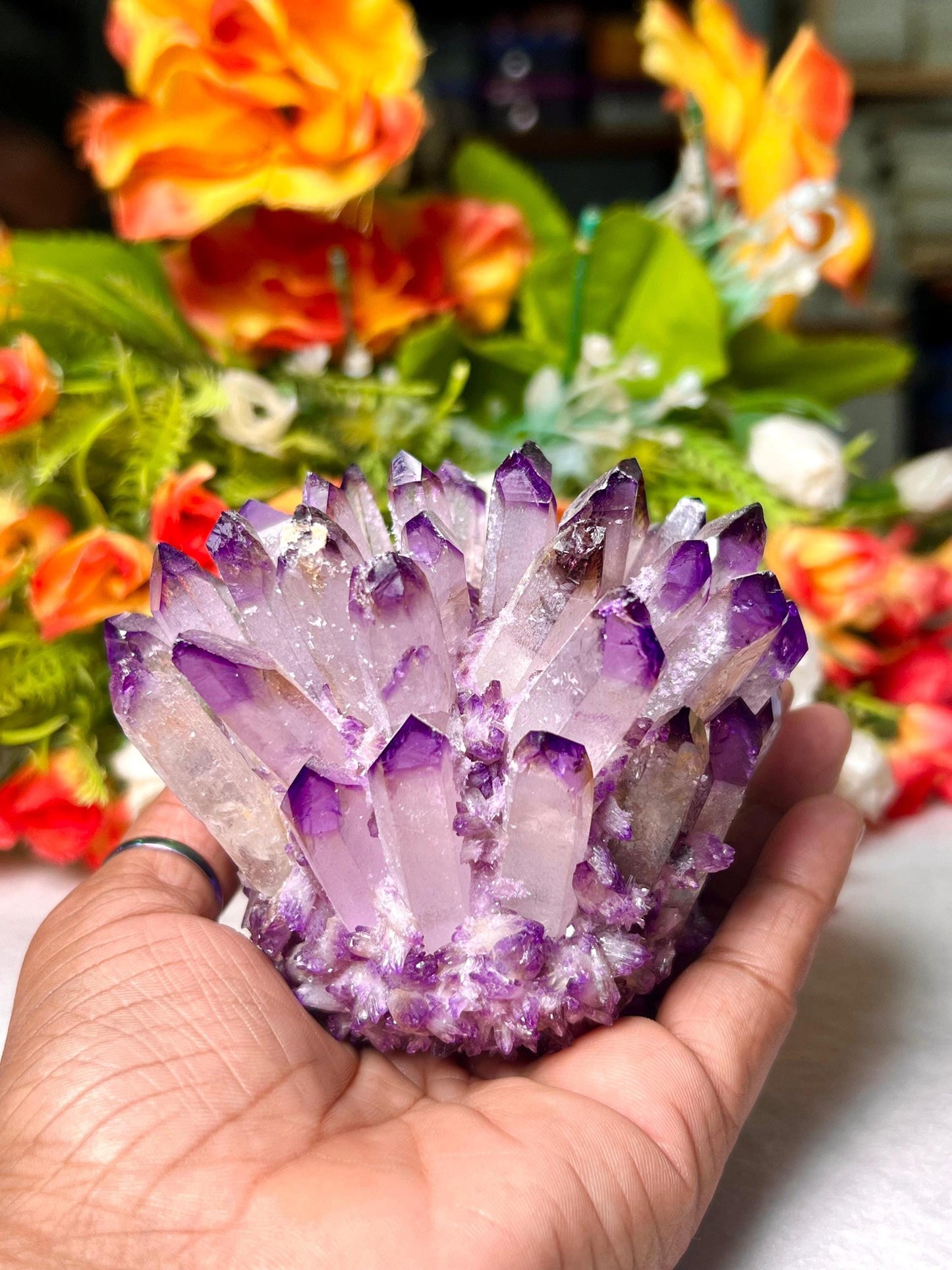 300g+ Purple Quartz Cluster, Energy Crystal Quartz Point VUG,Home Office Decor, Reiki Healing, Crystal gift 1PC