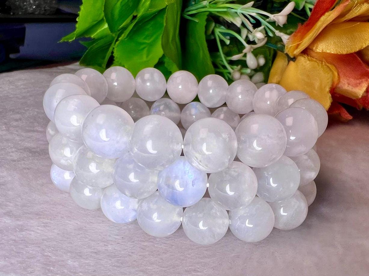 Premium Quality 12 MM Rainbow Moonstone Stone Bracelet l Stretchable Bracelet l Unisex Bracelet