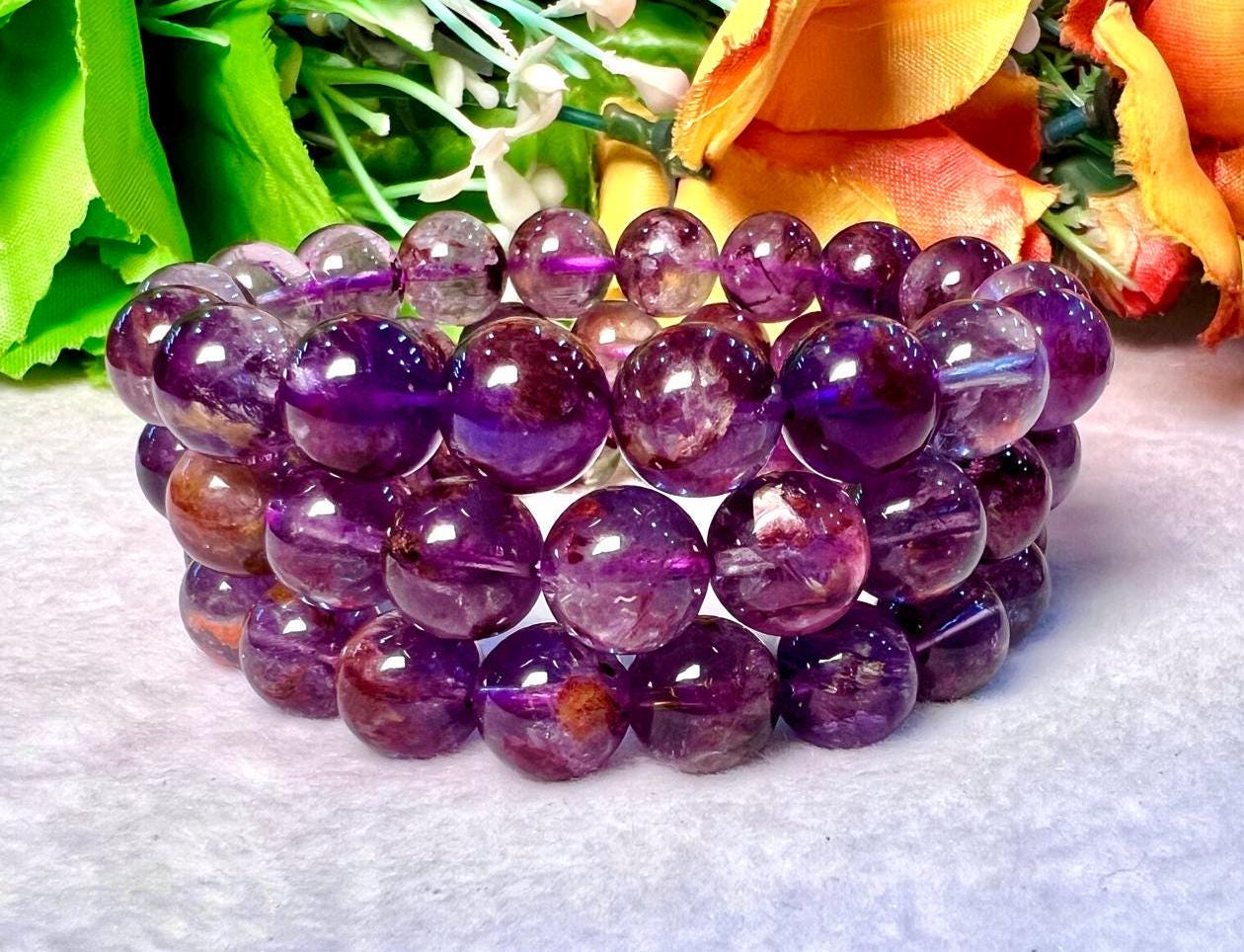 12 MM Auralite 23 Stone Bracelet l Stretchable Bracelet l Unisex Bracelet