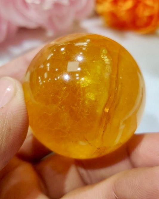 Yellow Fluorite Stone Sphere 40 MM Crystal Ball Orb Pocket Stone Meditation Space Crystal Grid With wooden Stand