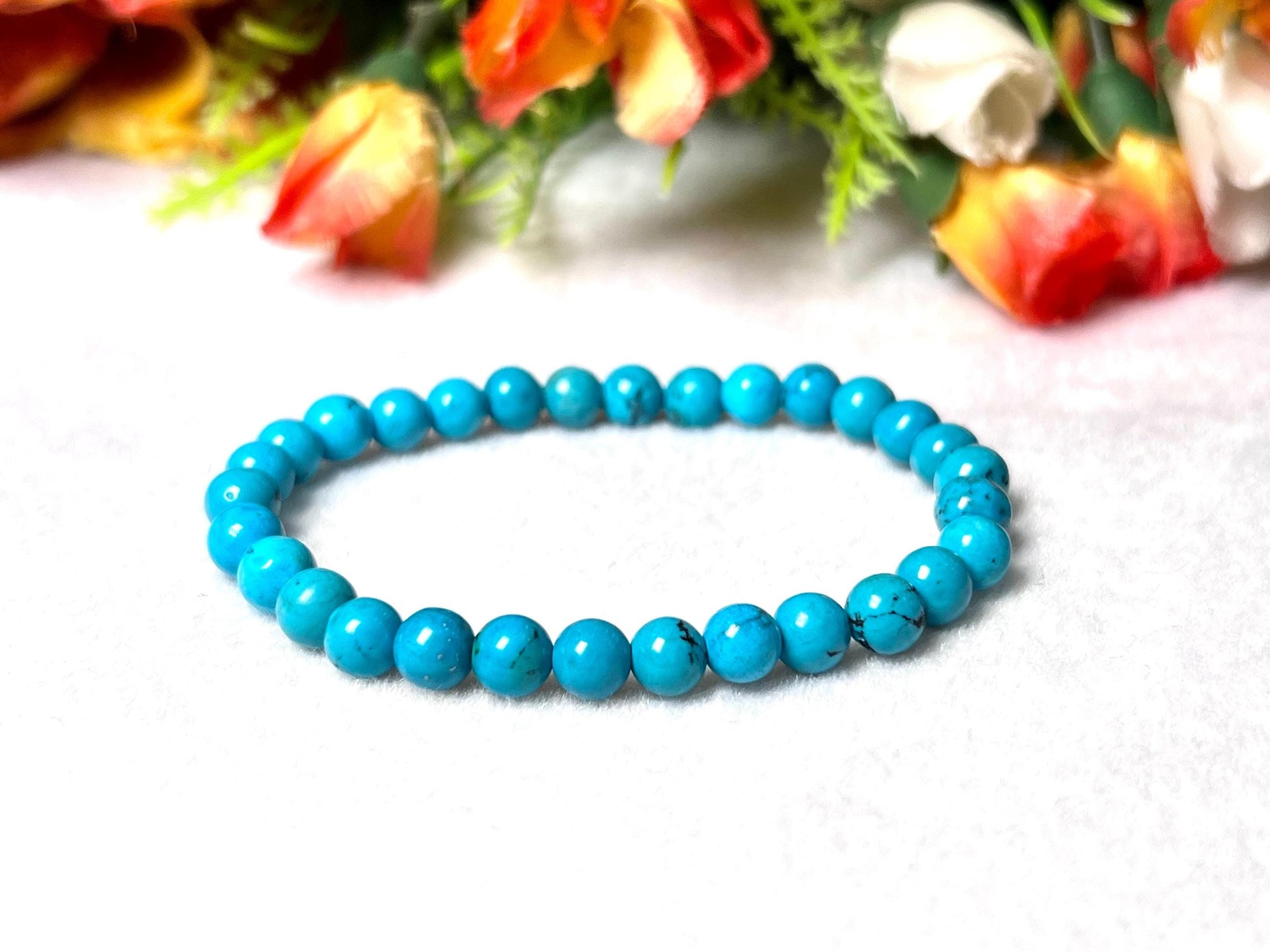 Natural Genuine Turquoise Stone Bracelet l Stretchable Bracelet l Unisex Bracelet l 6 MM Bracelet