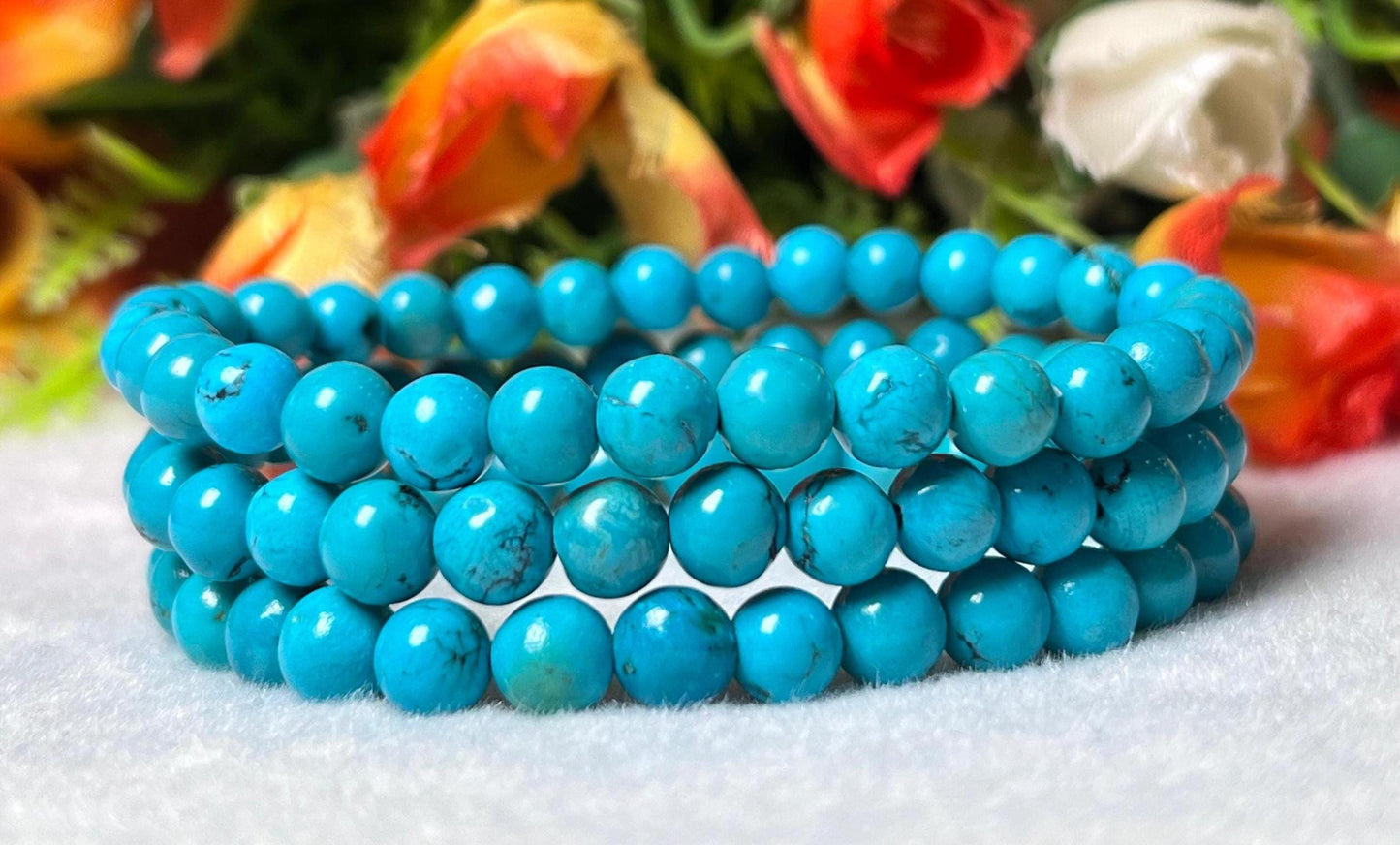 Natural Genuine Turquoise Stone Bracelet l Stretchable Bracelet l Unisex Bracelet l 6 MM Bracelet