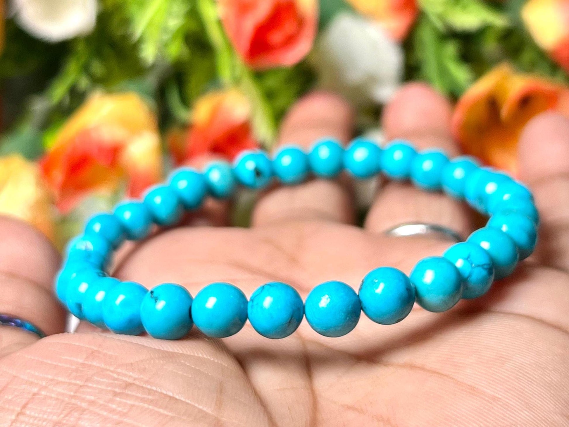 Natural Genuine Turquoise Stone Bracelet l Stretchable Bracelet l Unisex Bracelet l 6 MM Bracelet