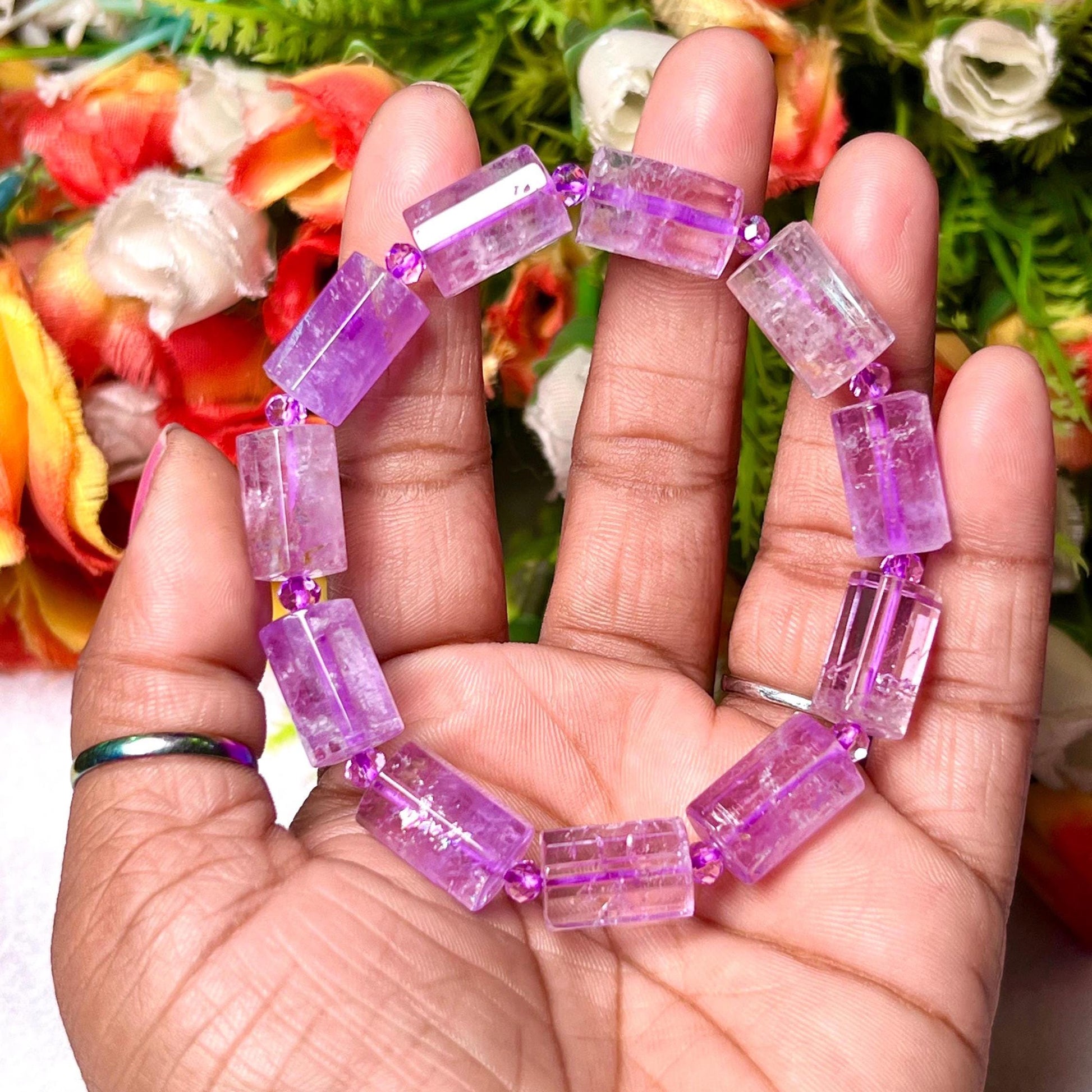 Vera Cruz Amethyst Stone Bracelet l Stretchable Bracelet l Unisex Bracelet