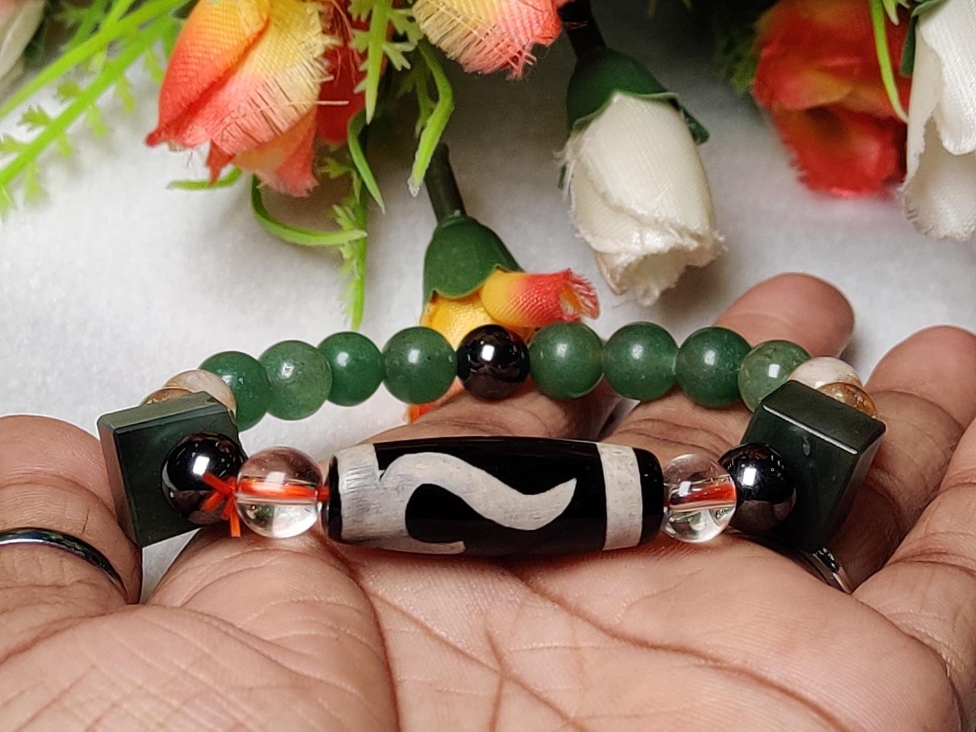 Fast Money Wealth Maker Bracelet with Tibetan Money Hook Dzi Stone, Citrine ,Green Aventurine ,Magnetite ,Himalaya Crystal Quartz