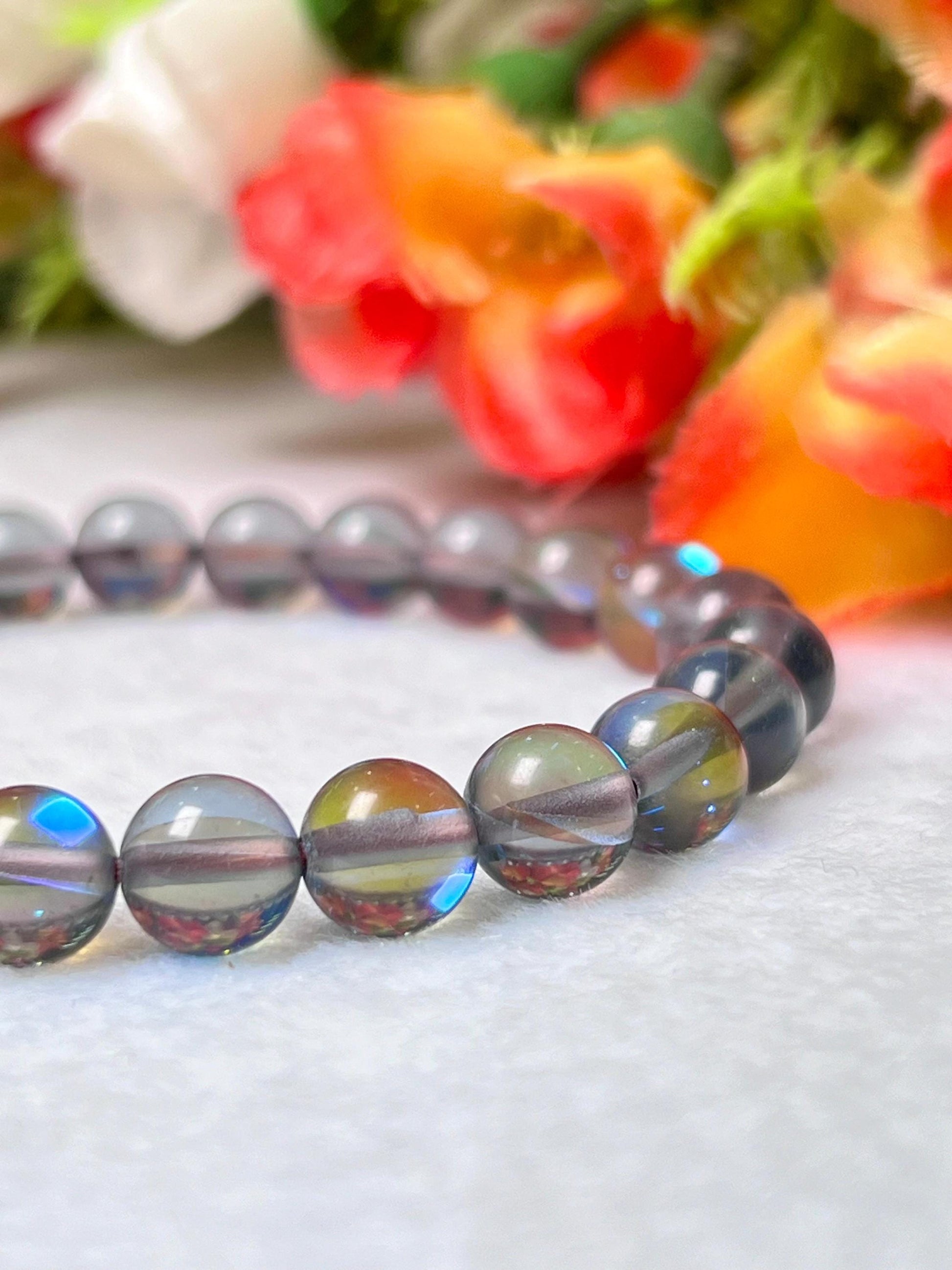 Labradorite Aura Quartz Stone Bracelet l Stretchable Bracelet l Unisex Bracelet l 8 MM Bracelet