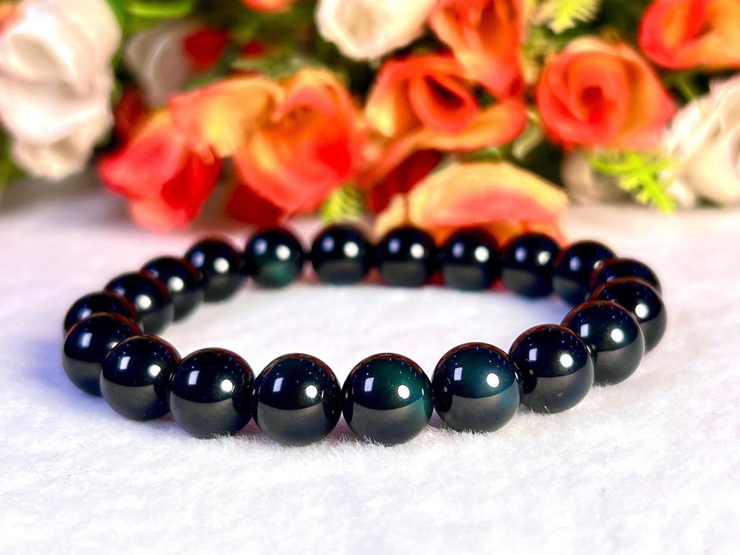 Green Obsidian Stone Bracelet l Stretchable Bracelet l Unisex Bracelet l 10 MM Bracelet