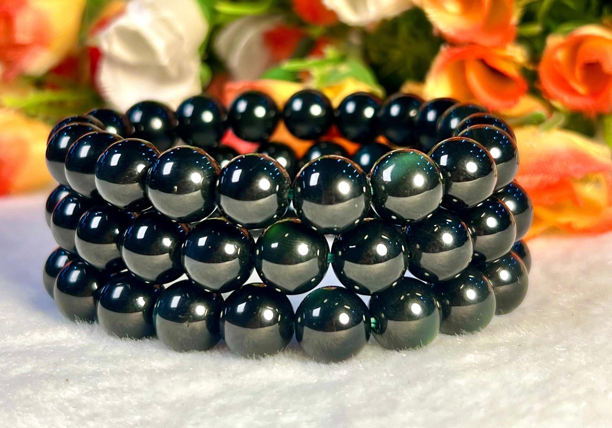 Green Obsidian Stone Bracelet l Stretchable Bracelet l Unisex Bracelet l 10 MM Bracelet