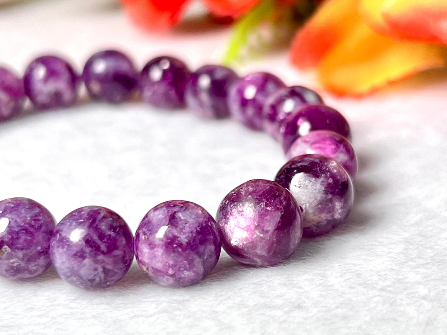 Red Purple Star Lepidolite Stone Bracelet l Stretchable Bracelet l Unisex Bracelet l 10 MM Bracelet