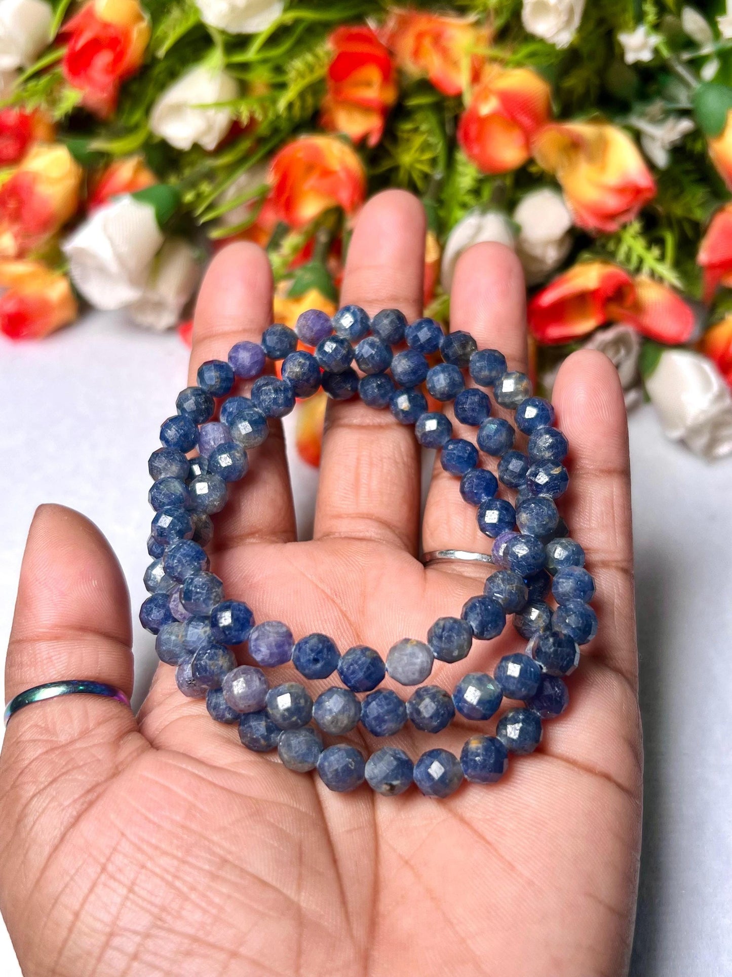 Blue Sapphire Stone Faceted Cutting Bracelet l Stretchable Bracelet l Unisex Bracelet l 6 MM Bracelet