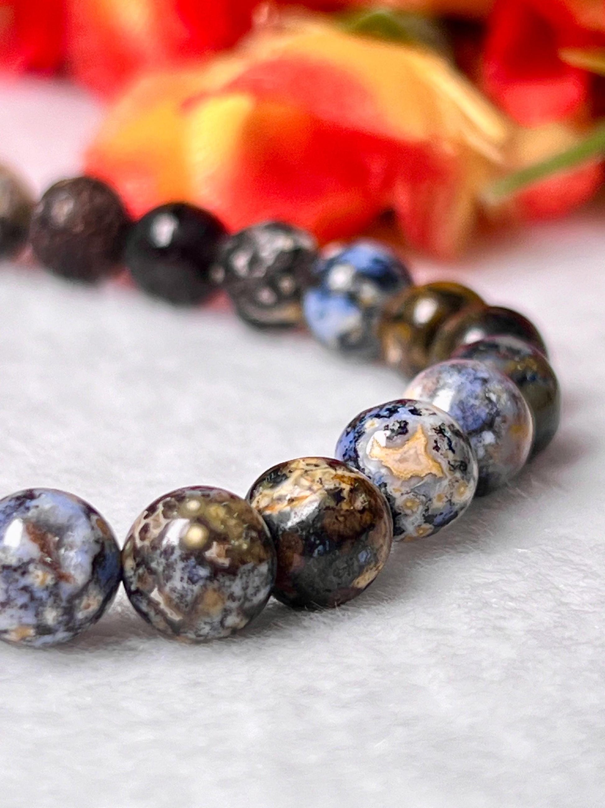 Black Blue Opal Stone Bracelet l Stretchable Bracelet l Unisex Bracelet l 8 MM Bracelet