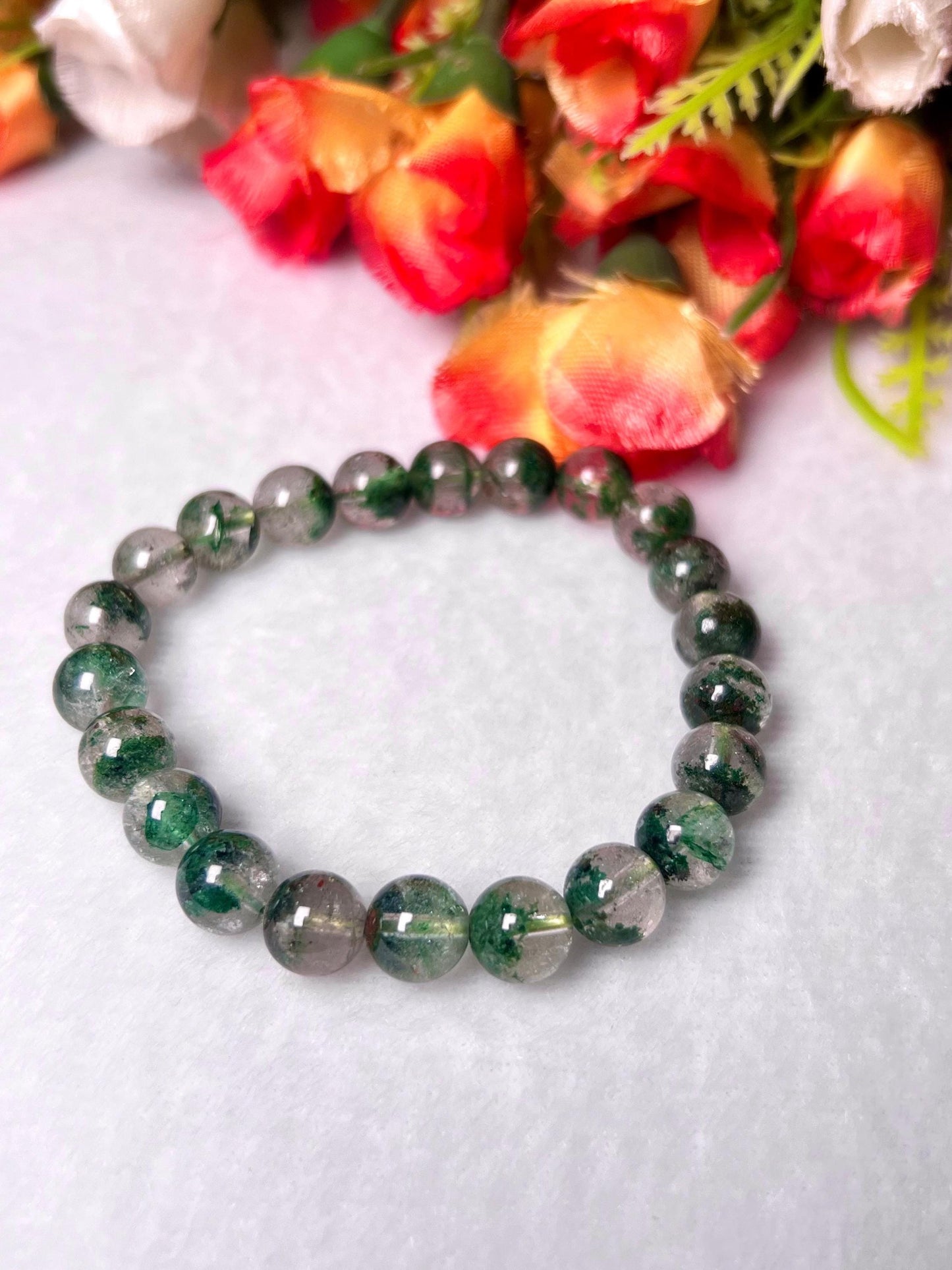 Rare,Collector,Imperial Green,Lodolite Bracelet,Garden Quartz Bracelet,Phantom Bracelet l Stretchable Bracelet l 8 MM Unisex Bracelet