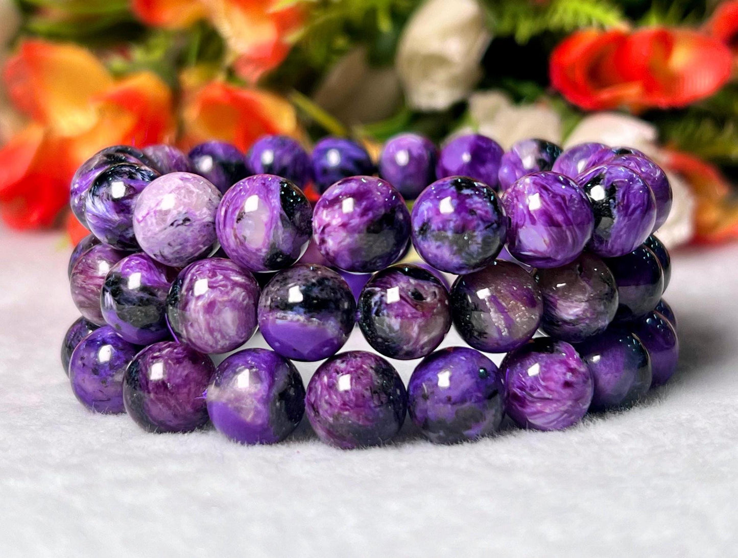 Charoite Stone Bracelet l Stretchable Bracelet l Unisex Bracelet l 10 MM Bracelet