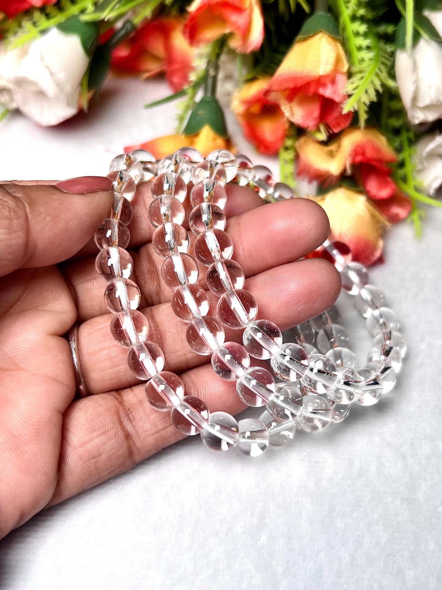 Himalayan Crystal Quartz Stone Bracelet l Stretchable Bracelet l Unisex Bracelet l 8 MM Bracelet