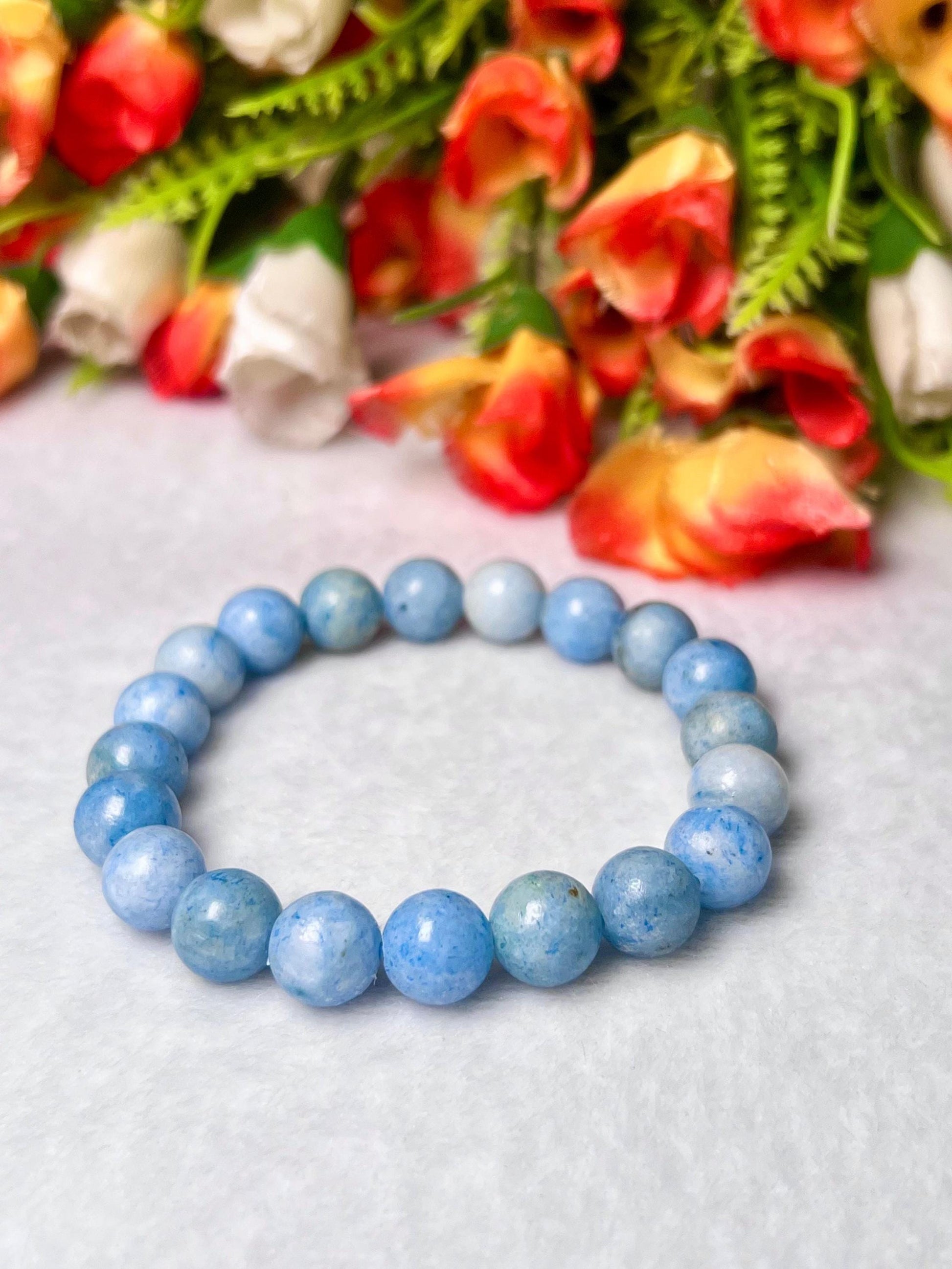 Blue Celestite Stone Bracelet l Stretchable Bracelet l Unisex Bracelet l 10 MM Bracelet