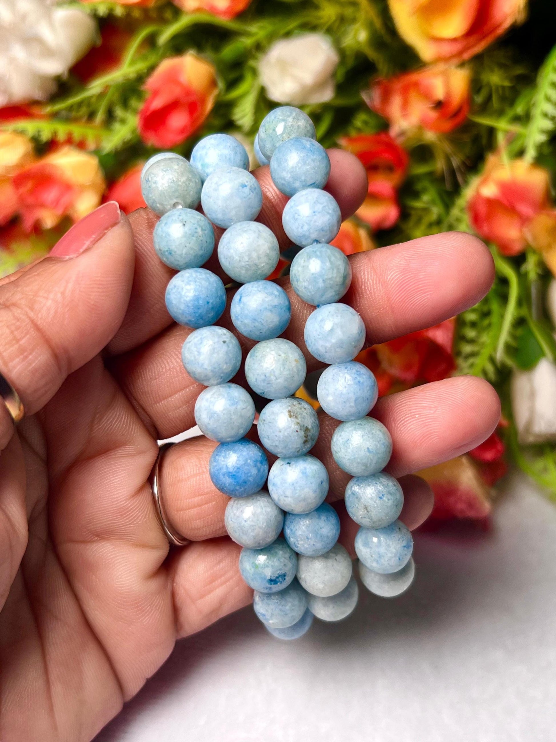 Blue Celestite Stone Bracelet l Stretchable Bracelet l Unisex Bracelet l 10 MM Bracelet