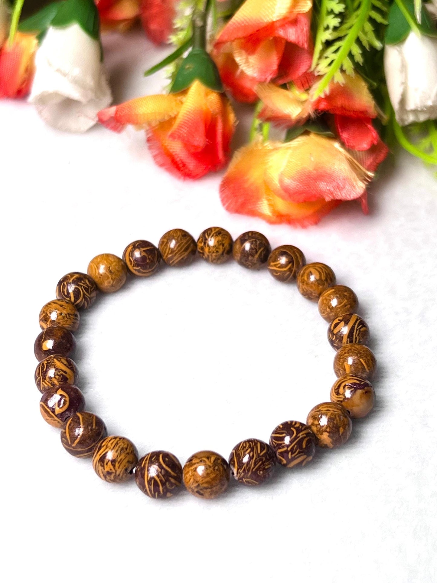 Calligraphy Stone,Arabic Stone, aka Sanskrit Jasper, Elephant Skin Jasper, Cobra Stone, Maryam Stone l Stretchable Bracelet l 8 MM Bracelet