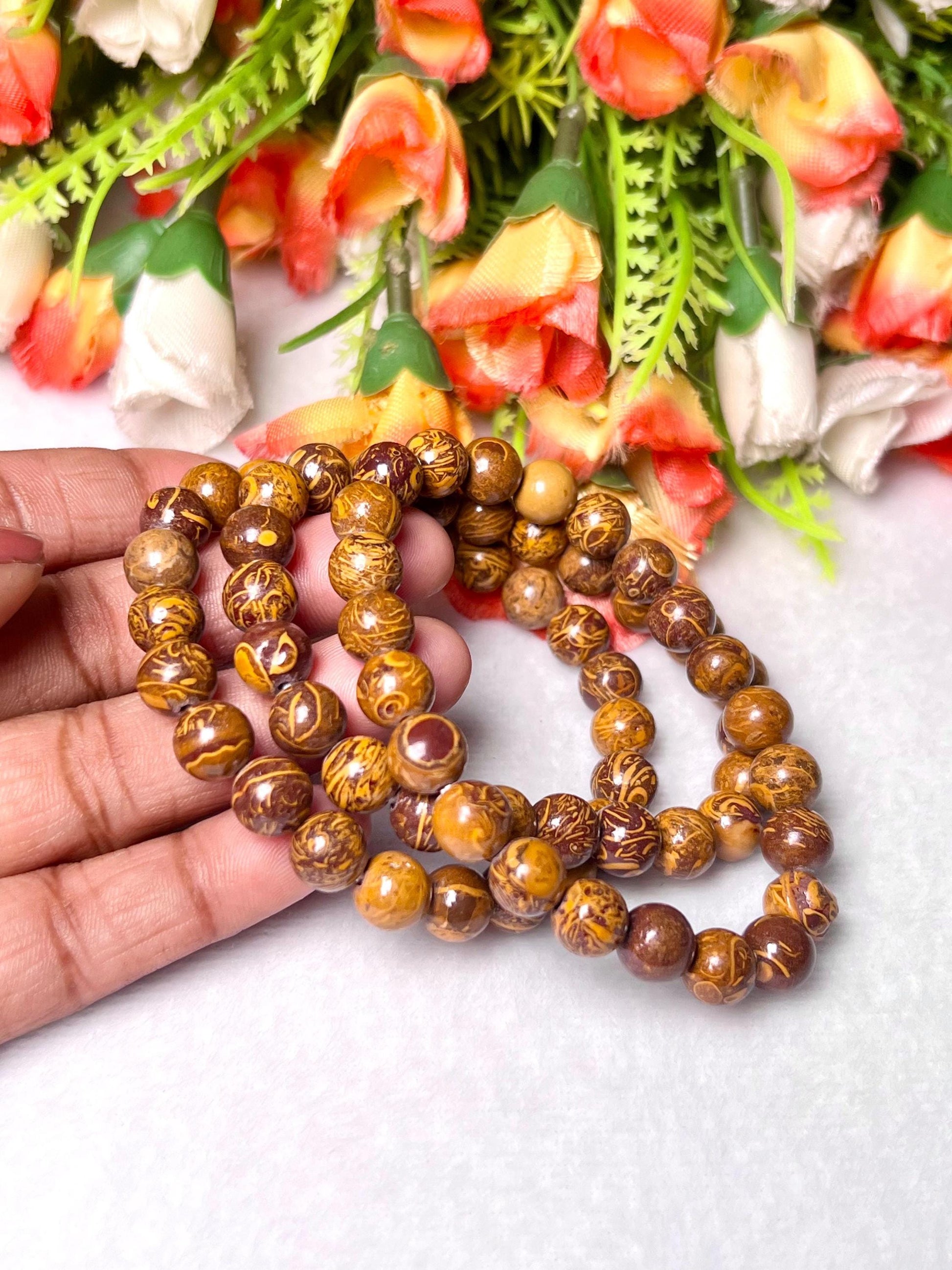 Calligraphy Stone,Arabic Stone, aka Sanskrit Jasper, Elephant Skin Jasper, Cobra Stone, Maryam Stone l Stretchable Bracelet l 8 MM Bracelet