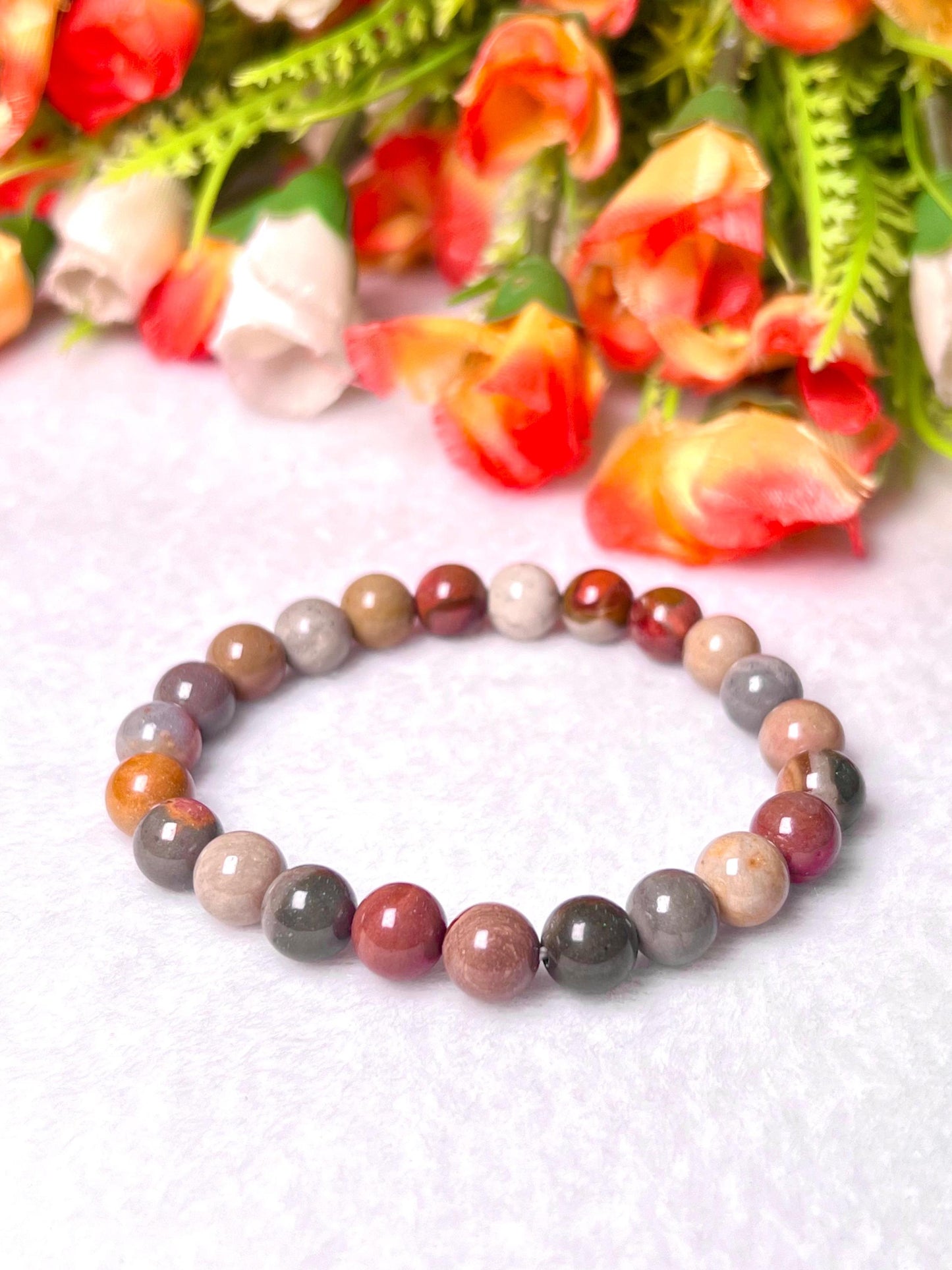 Polychrome Jasper Stone Bracelet l Stretchable Bracelet l Unisex Bracelet l 8 MM Bracelet