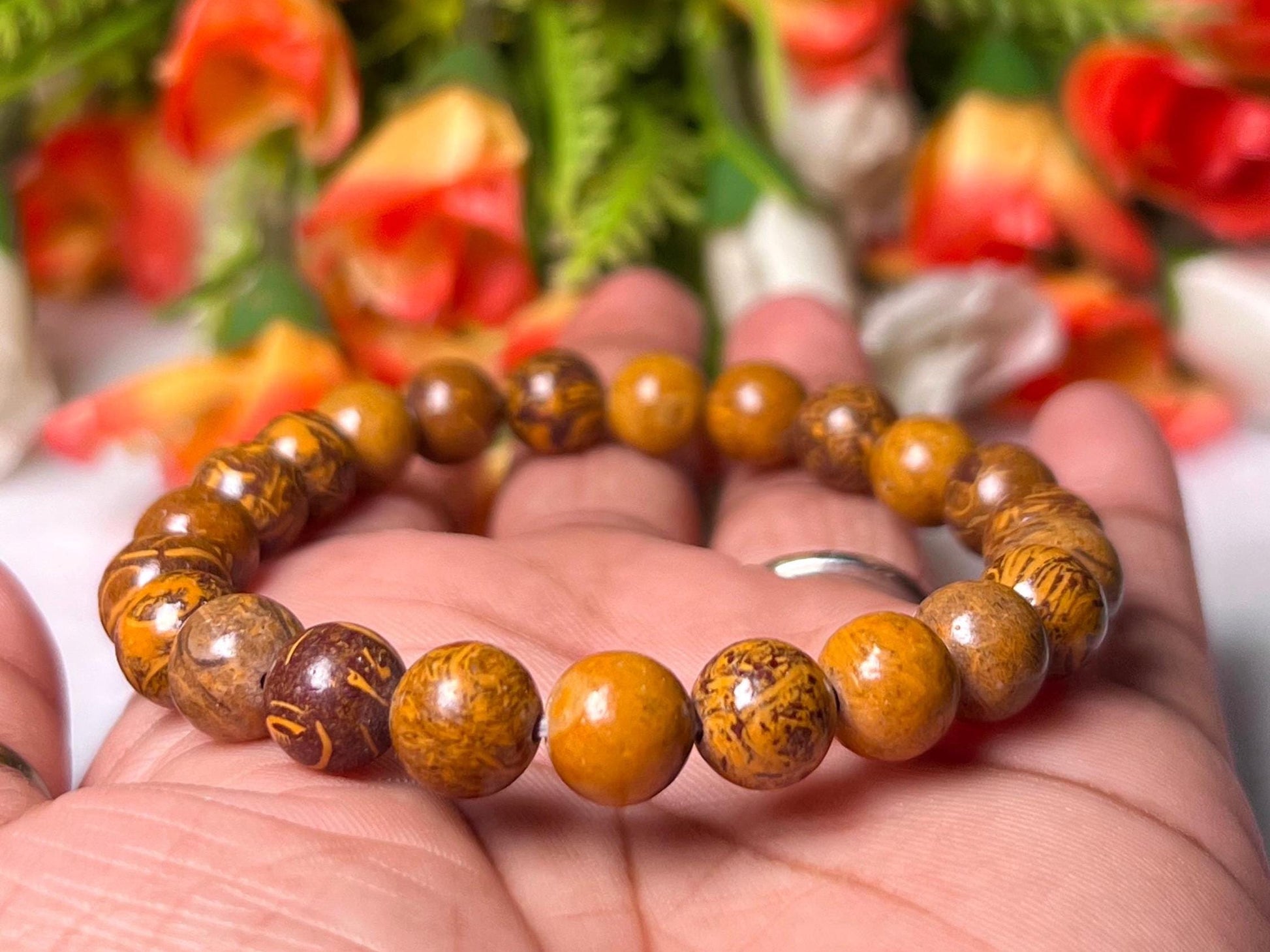 Calligraphy Stone,Arabic Stone, aka Sanskrit Jasper, Elephant Skin Jasper, Cobra Stone, Maryam Stone l Stretchable Bracelet l 8 MM Bracelet