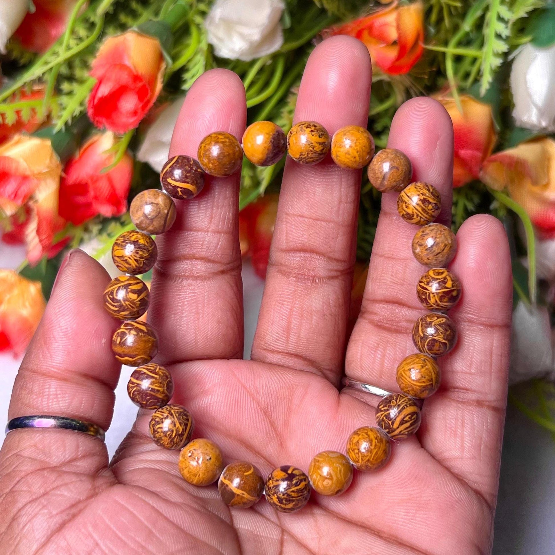 Calligraphy Stone,Arabic Stone, aka Sanskrit Jasper, Elephant Skin Jasper, Cobra Stone, Maryam Stone l Stretchable Bracelet l 8 MM Bracelet