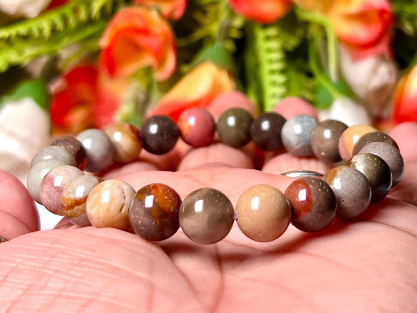 Polychrome Jasper Stone Bracelet l Stretchable Bracelet l Unisex Bracelet l 8 MM Bracelet