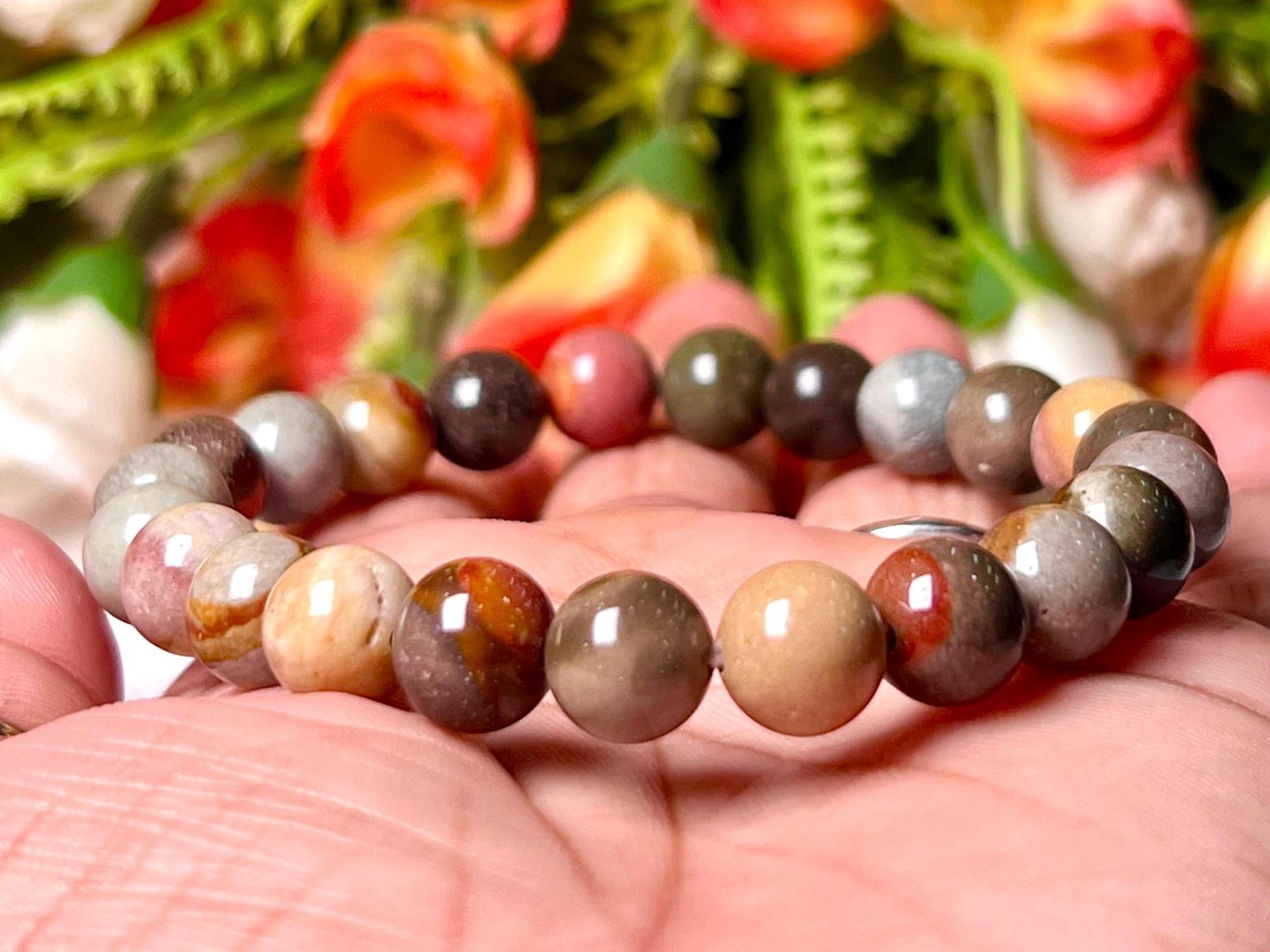 Polychrome Jasper Stone Bracelet l Stretchable Bracelet l Unisex Bracelet l 8 MM Bracelet