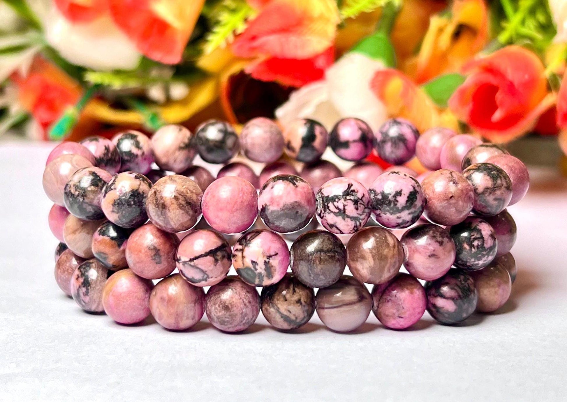 Rhodonite Stone Bracelet l Stretchable Bracelet l Unisex Bracelet l 8 MM Bracelet