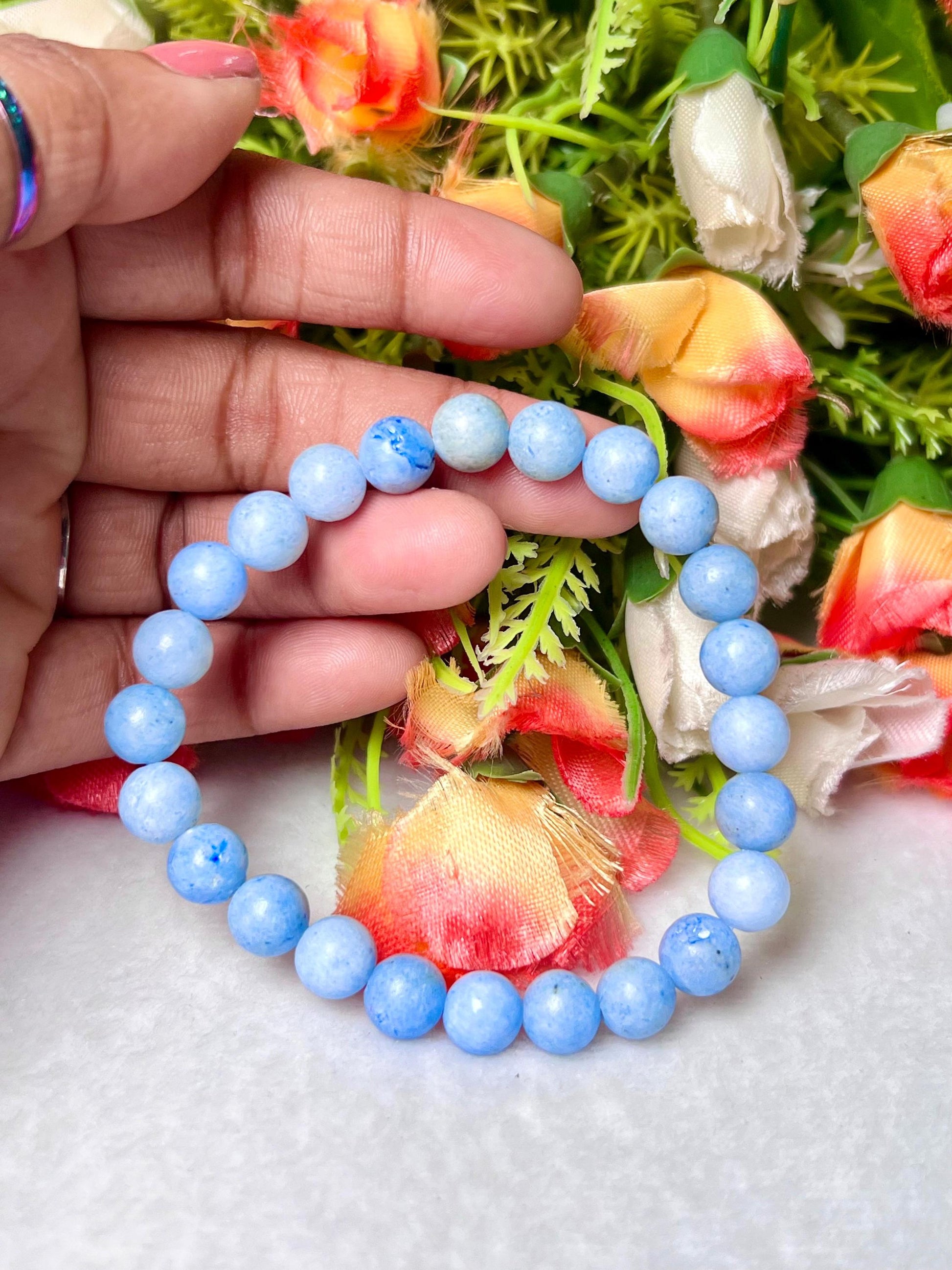 Blue Celestite Stone Bracelet l Stretchable Bracelet l Unisex Bracelet l 8 MM Bracelet