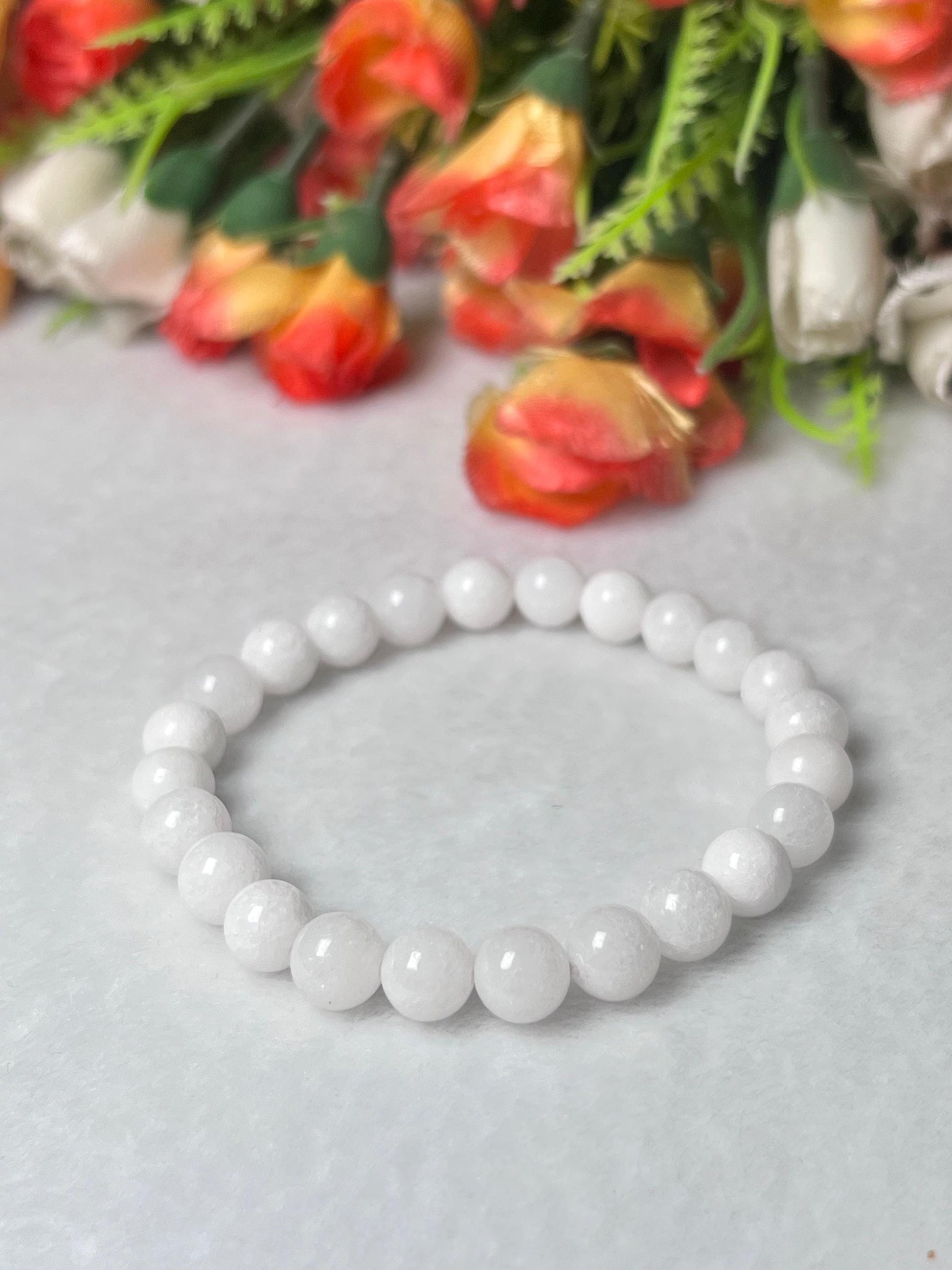 White Azeztulite Stone Bracelet l Stretchable Bracelet l Unisex Bracelet l 8 MM Bracelet