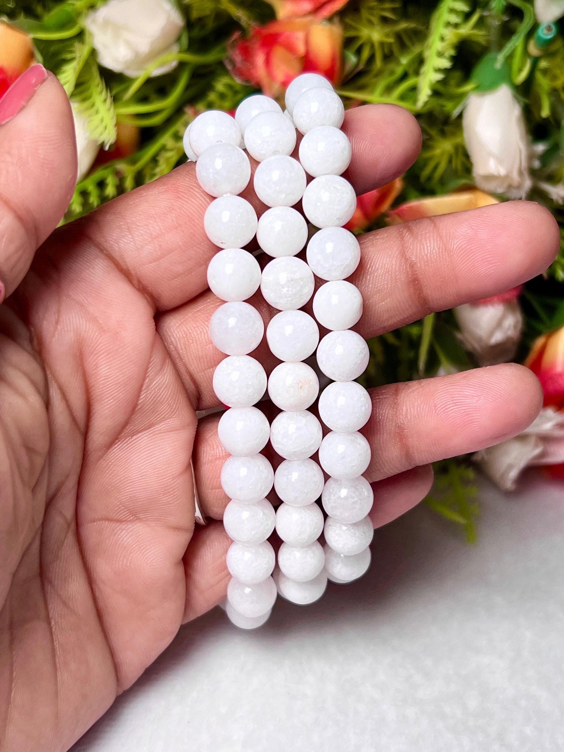 White Azeztulite Stone Bracelet l Stretchable Bracelet l Unisex Bracelet l 8 MM Bracelet