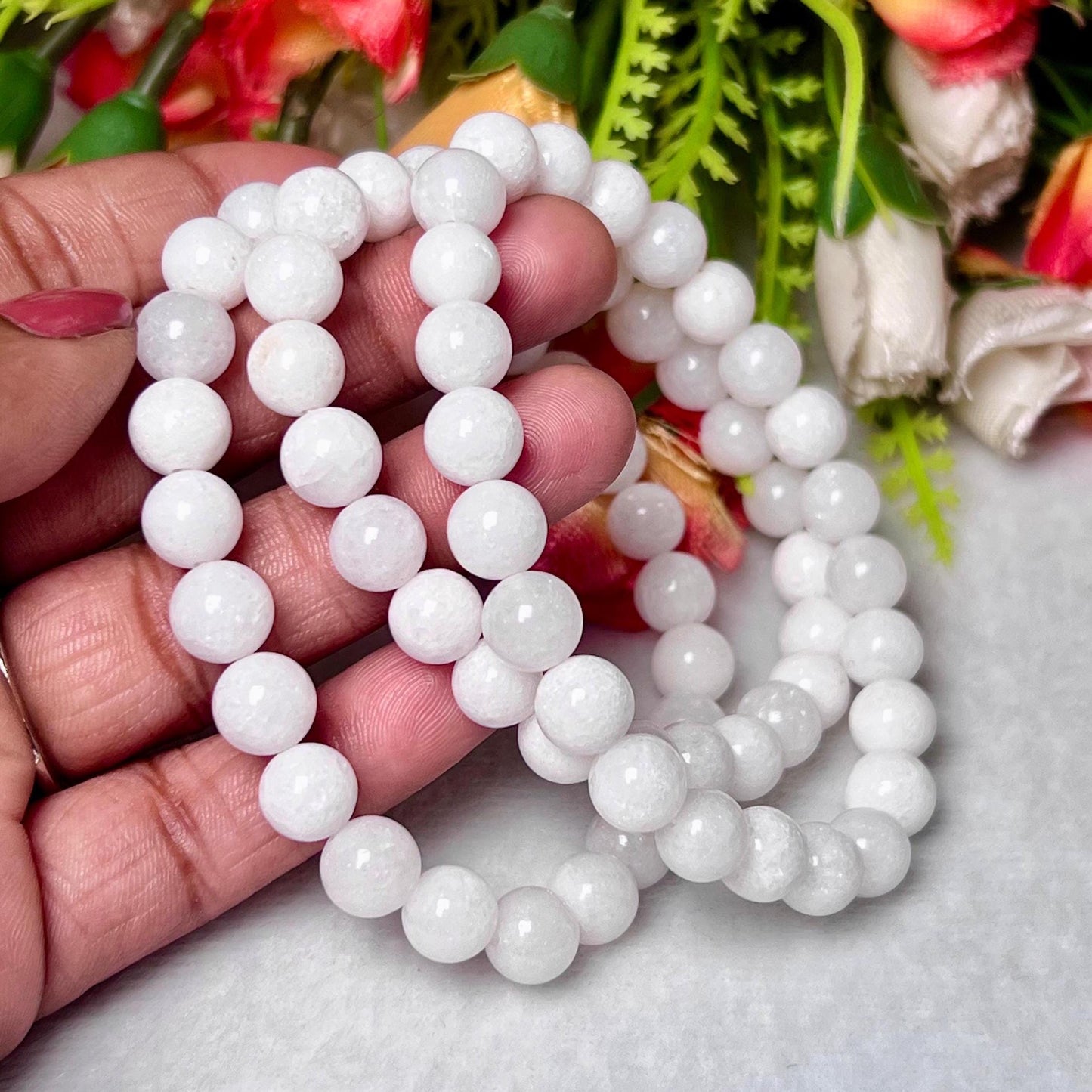 White Azeztulite Stone Bracelet l Stretchable Bracelet l Unisex Bracelet l 8 MM Bracelet