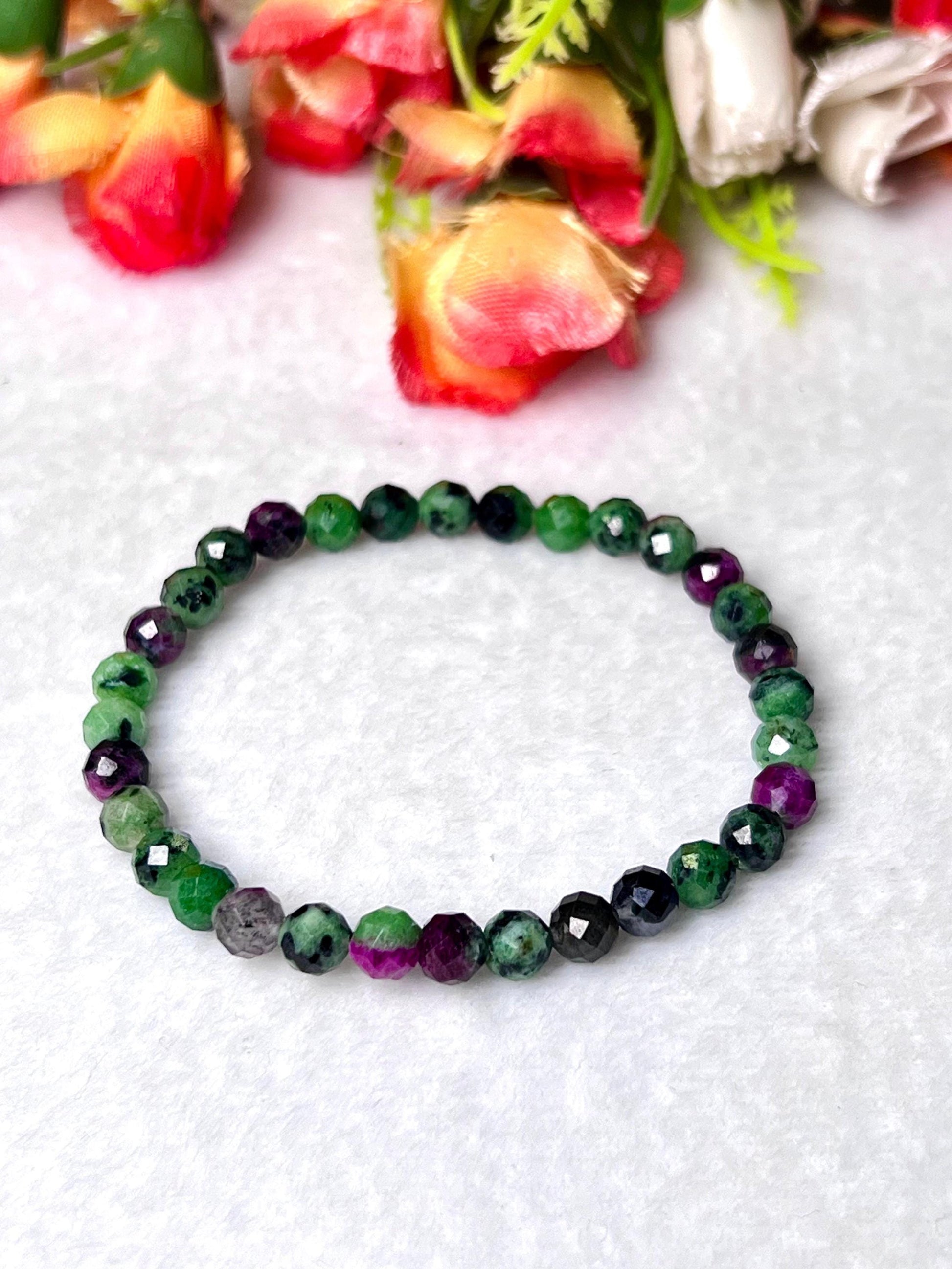 African Ruby Zoisite Stone Bracelet l Cutting Beads Stone Bracelet l Stretchable Bracelet l Unisex Bracelet l 6 MM Bracelet