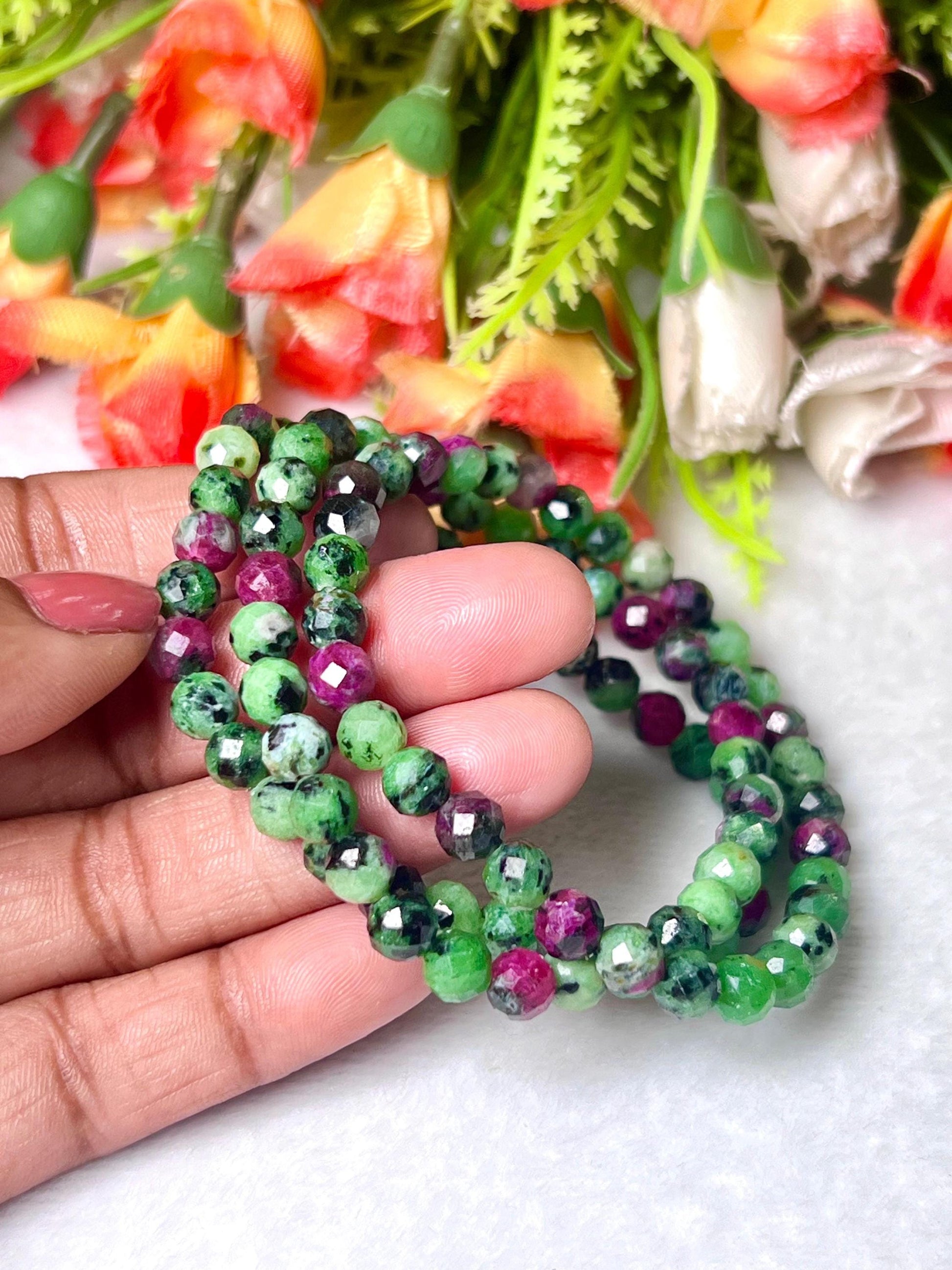 African Ruby Zoisite Stone Bracelet l Cutting Beads Stone Bracelet l Stretchable Bracelet l Unisex Bracelet l 6 MM Bracelet